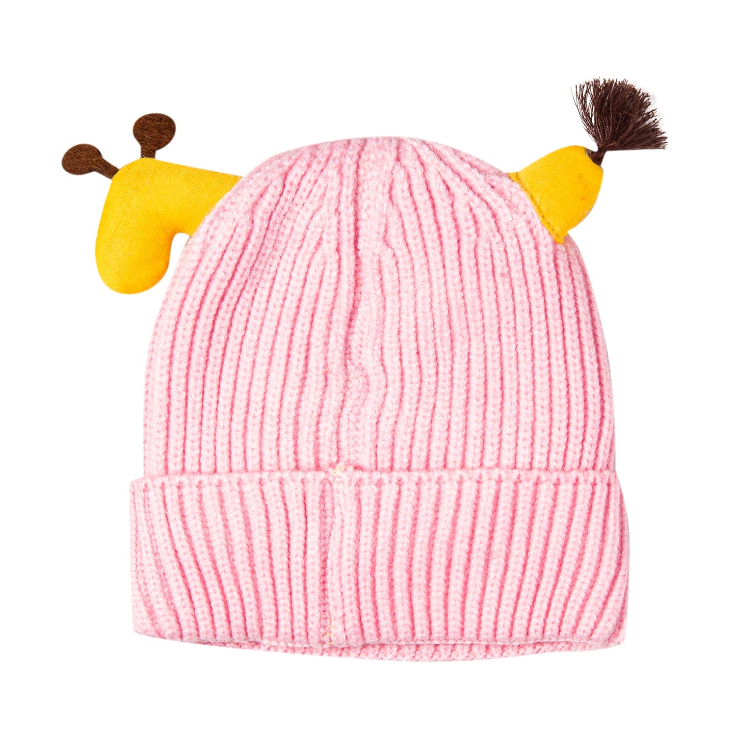 Knit Woollen Cap Winter Beanie 3D Reindeer Antler Pink