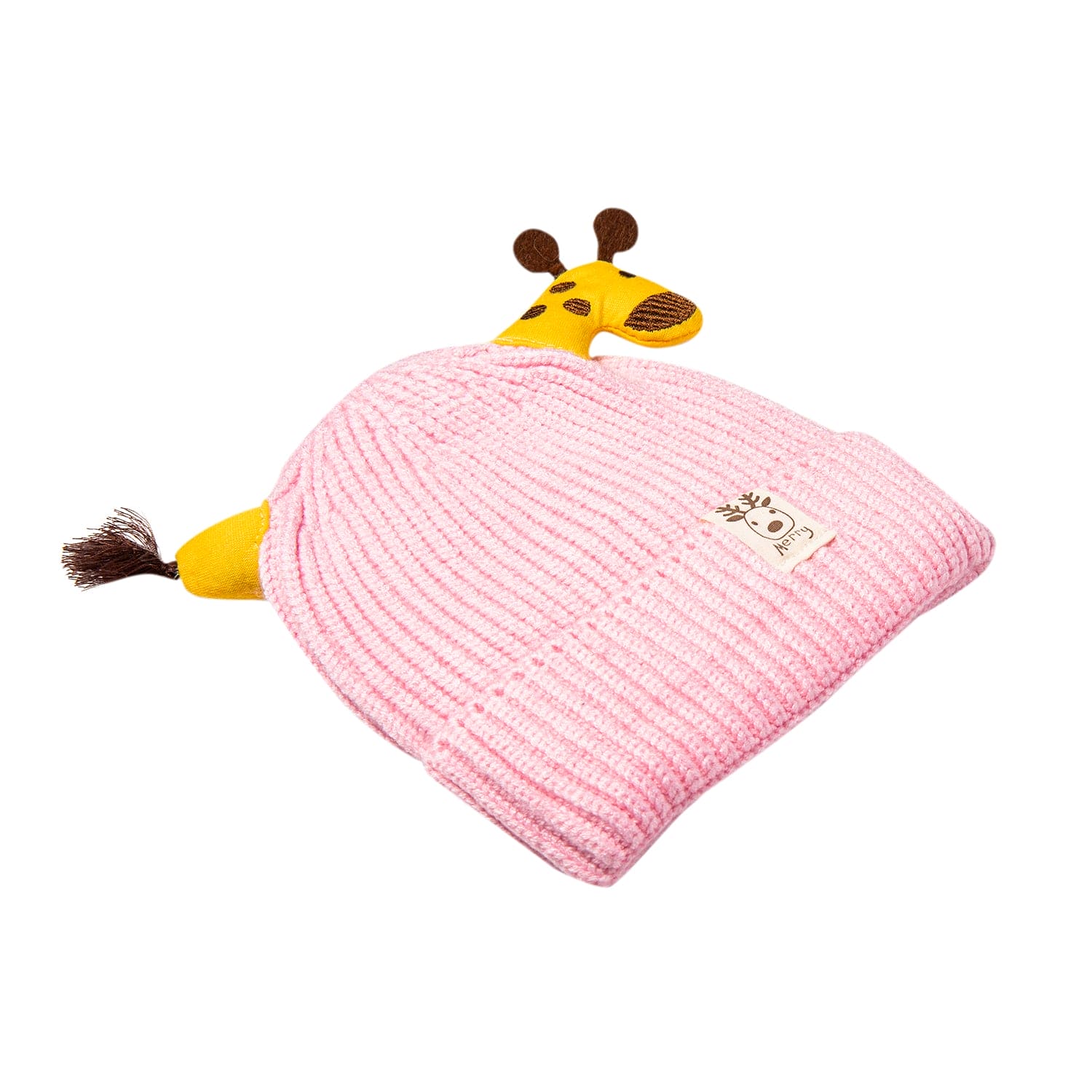 Knit Woollen Cap Winter Beanie 3D Reindeer Antler Pink