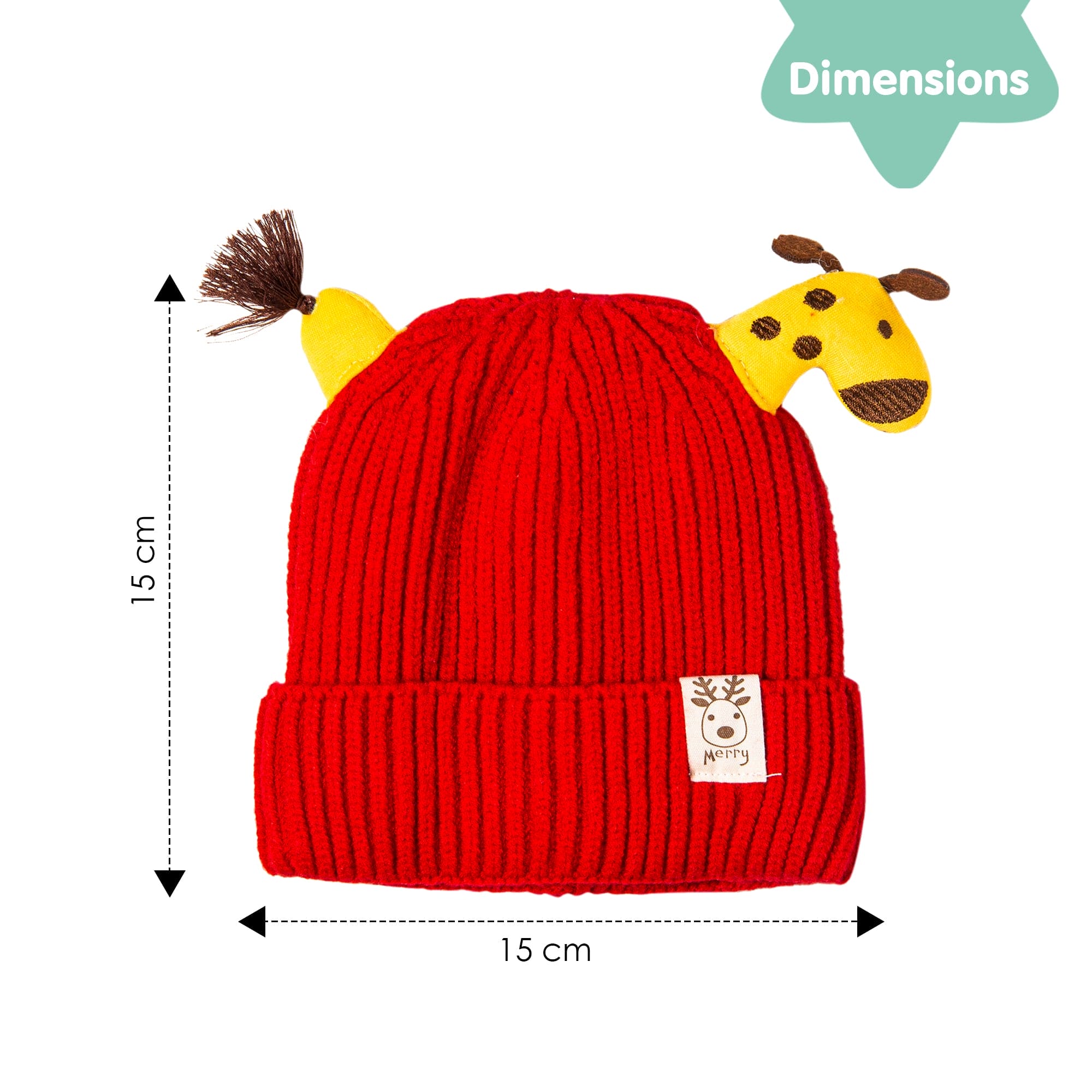 Knit Woollen Cap Winter Beanie 3D Reindeer Antler Red