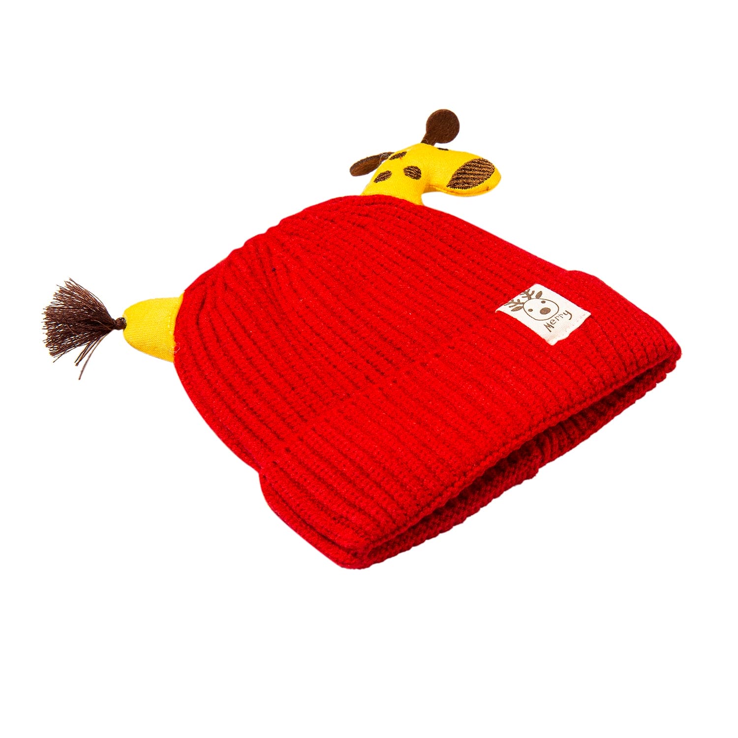 Knit Woollen Cap Winter Beanie 3D Reindeer Antler Red