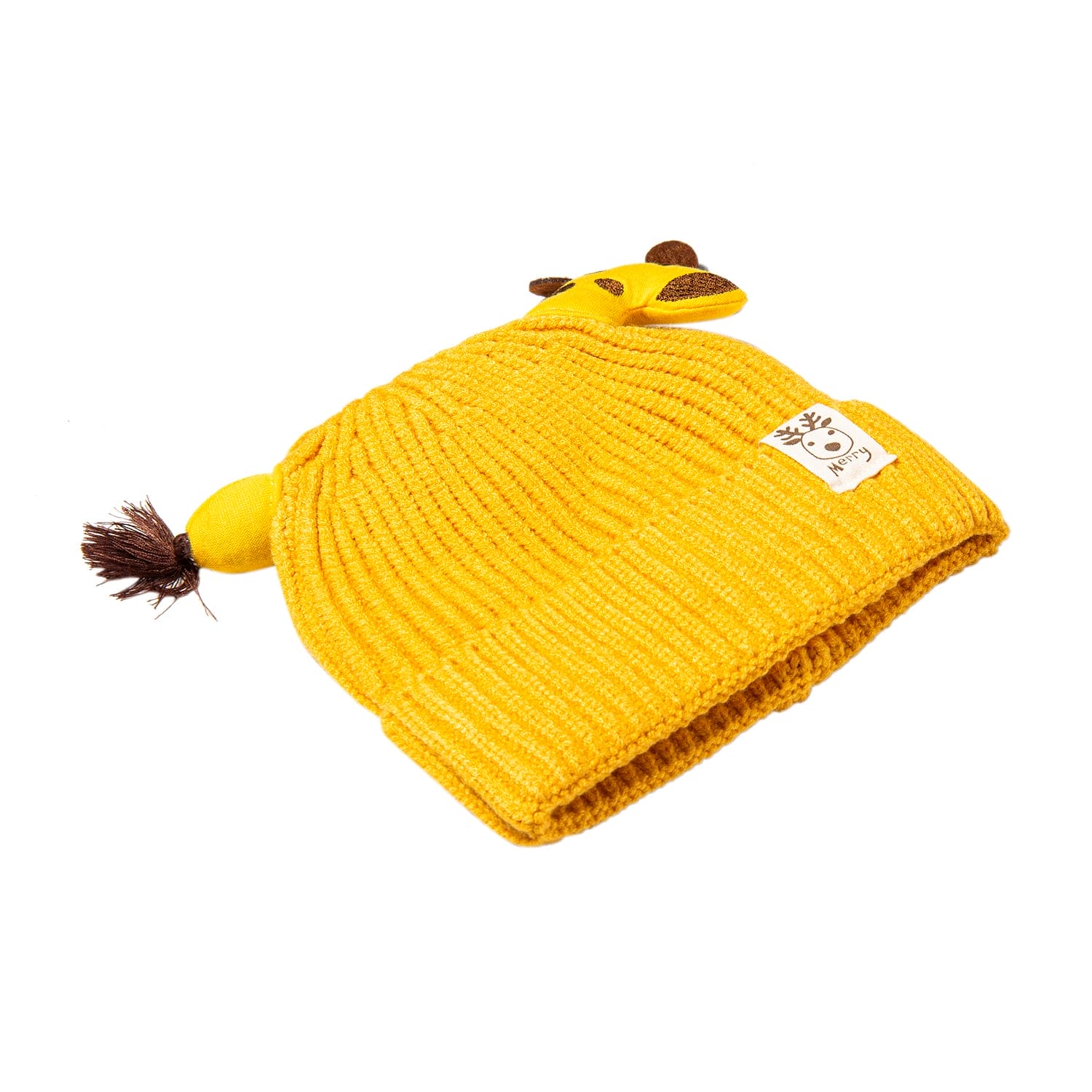 Knit Woollen Cap Winter Beanie 3D Reindeer Antler Yellow