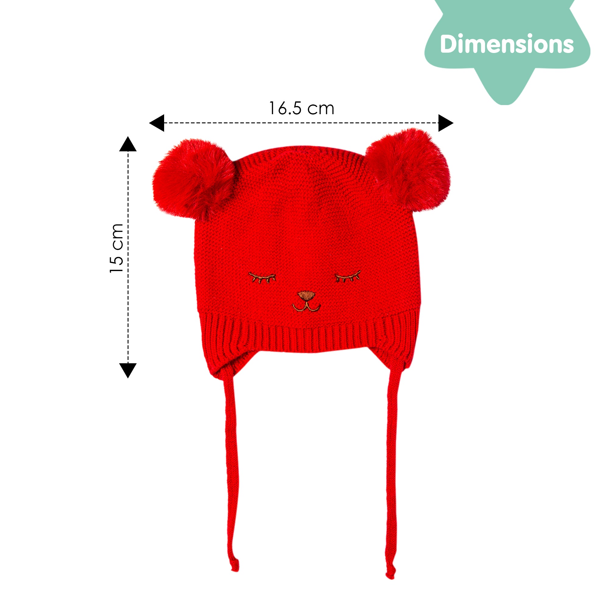 Knit Woollen Cap With Tie Knot For Ear Cover Sleeping Pom Pom Red