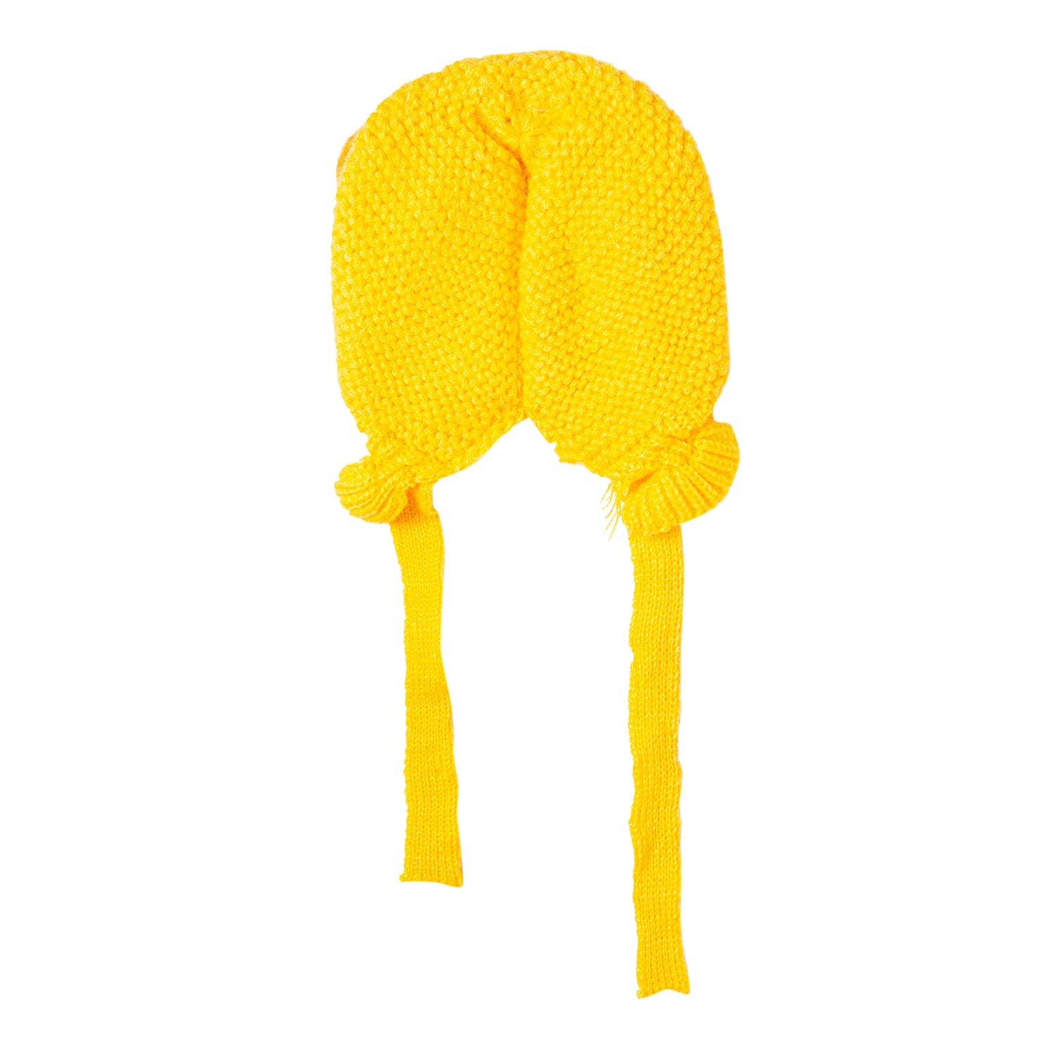 Knit Woollen Cap With Tie Knot For Ear Cover Citrus Yellow