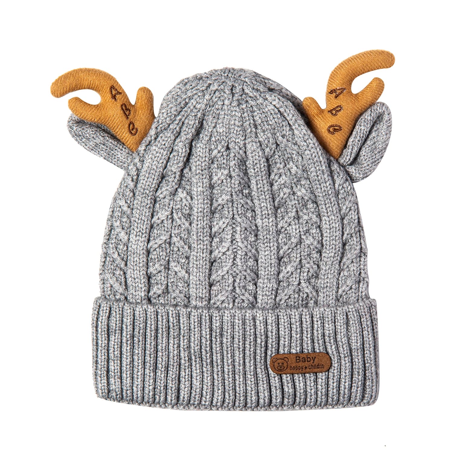 Knit Woollen Cap 3D Alphabet Antler Grey