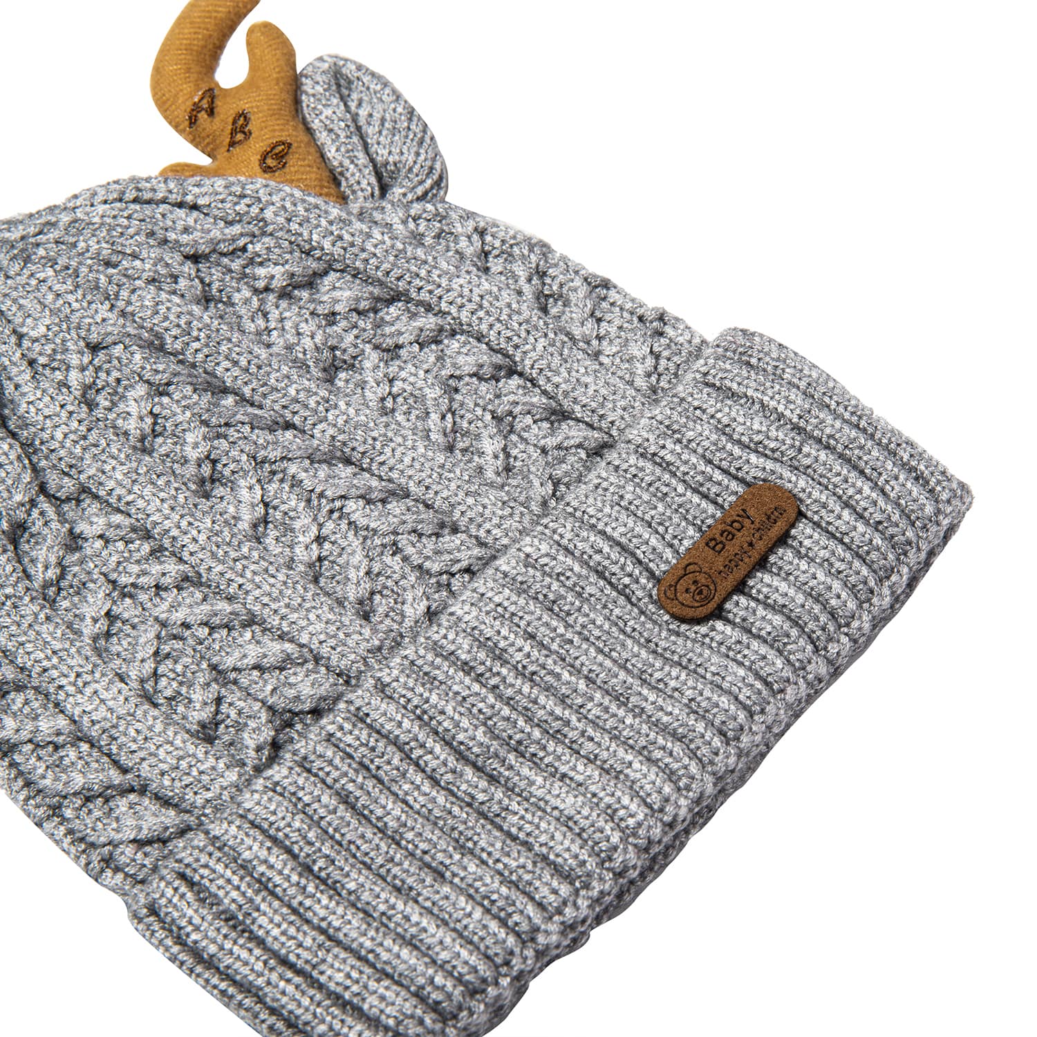 Knit Woollen Cap 3D Alphabet Antler Grey