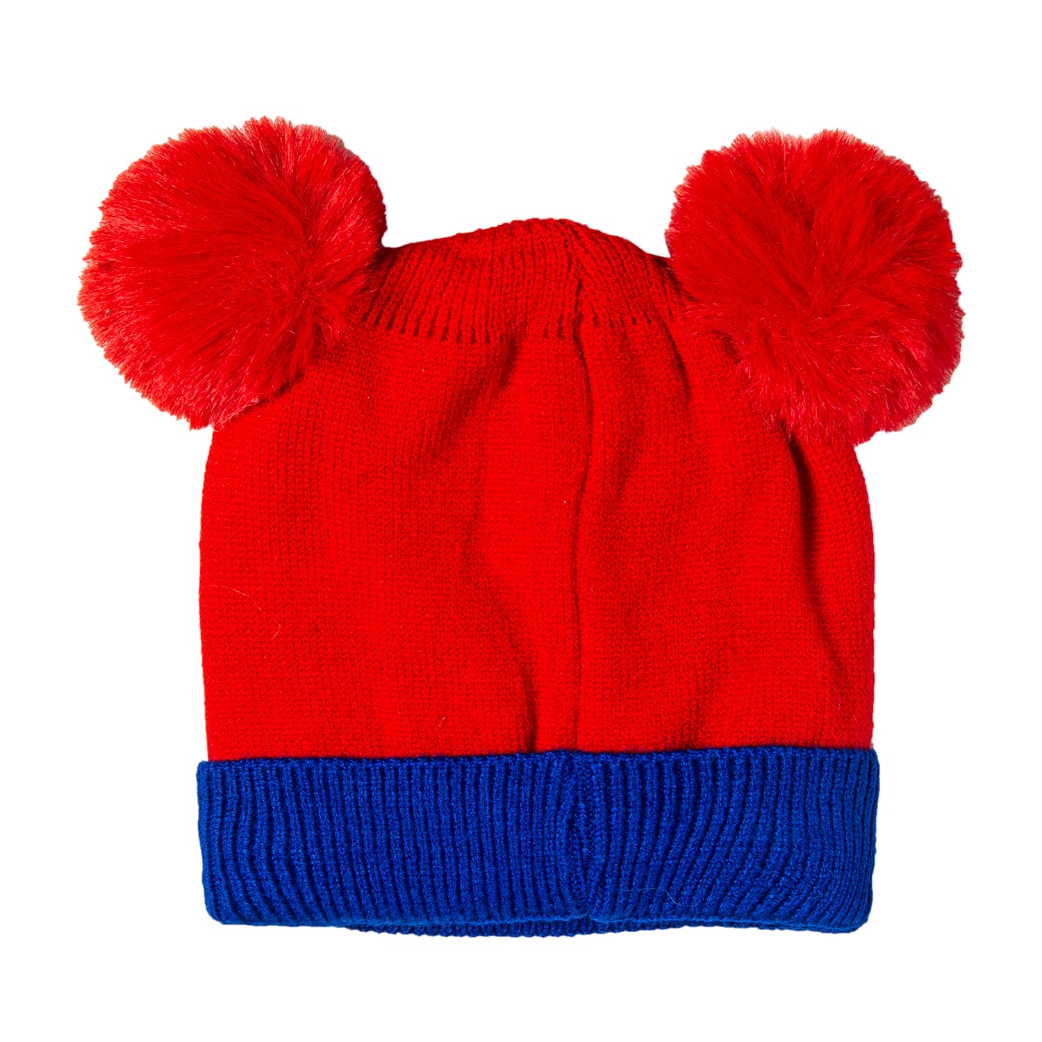 Knit Woollen Cap Pom Pom Bear Red And Blue