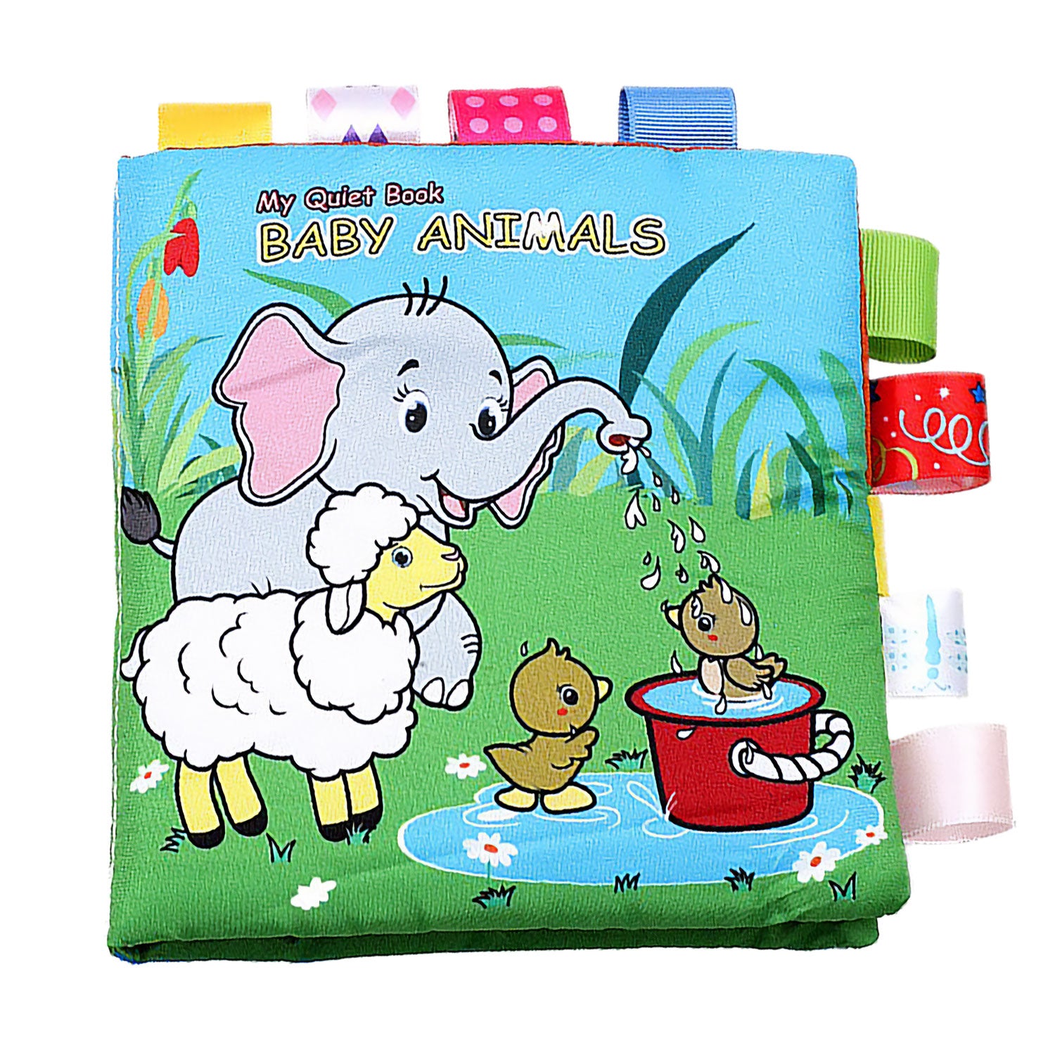 Baby Moo Baby Animals With Squeaker, Rattle And Rustle Paper Sound Cloth Book  - Blue