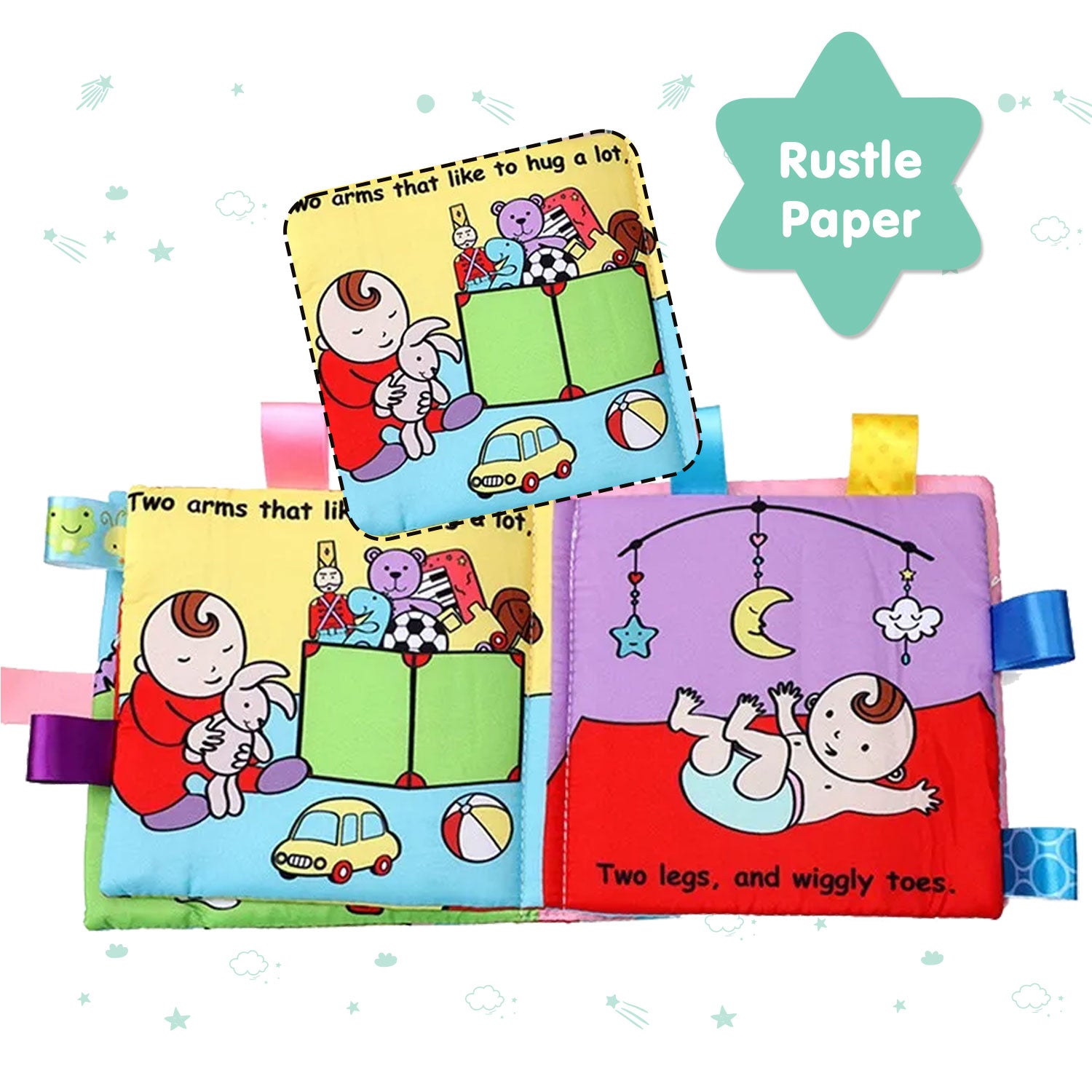 Baby Moo Little Learner Baby With Squeaker And Rustle Paper Sound Cloth Book  - Blue