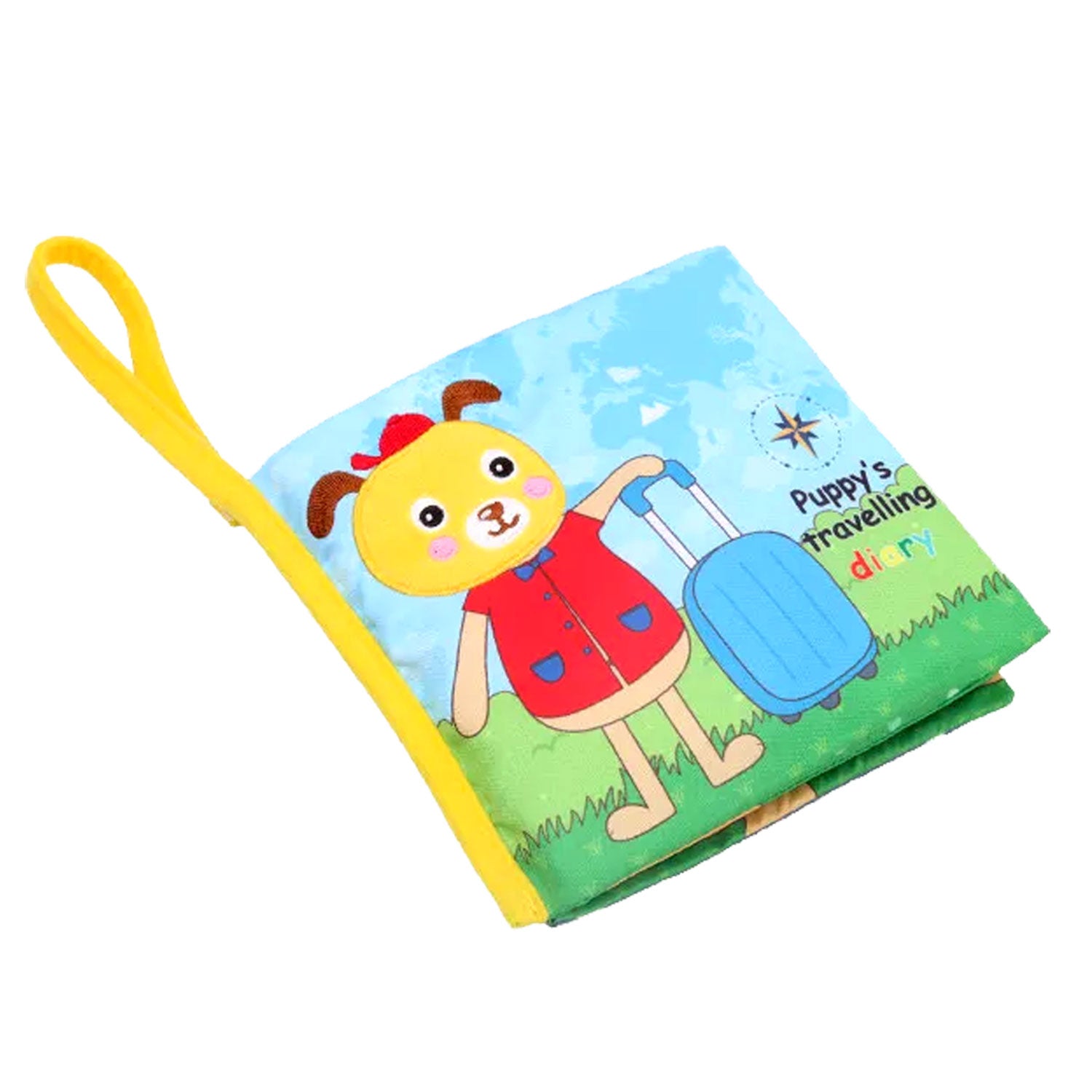 Baby Moo Puppy's Travelling Diary With Squeaker, Rattle And Rustle Paper Sound Cloth Book  - Blue