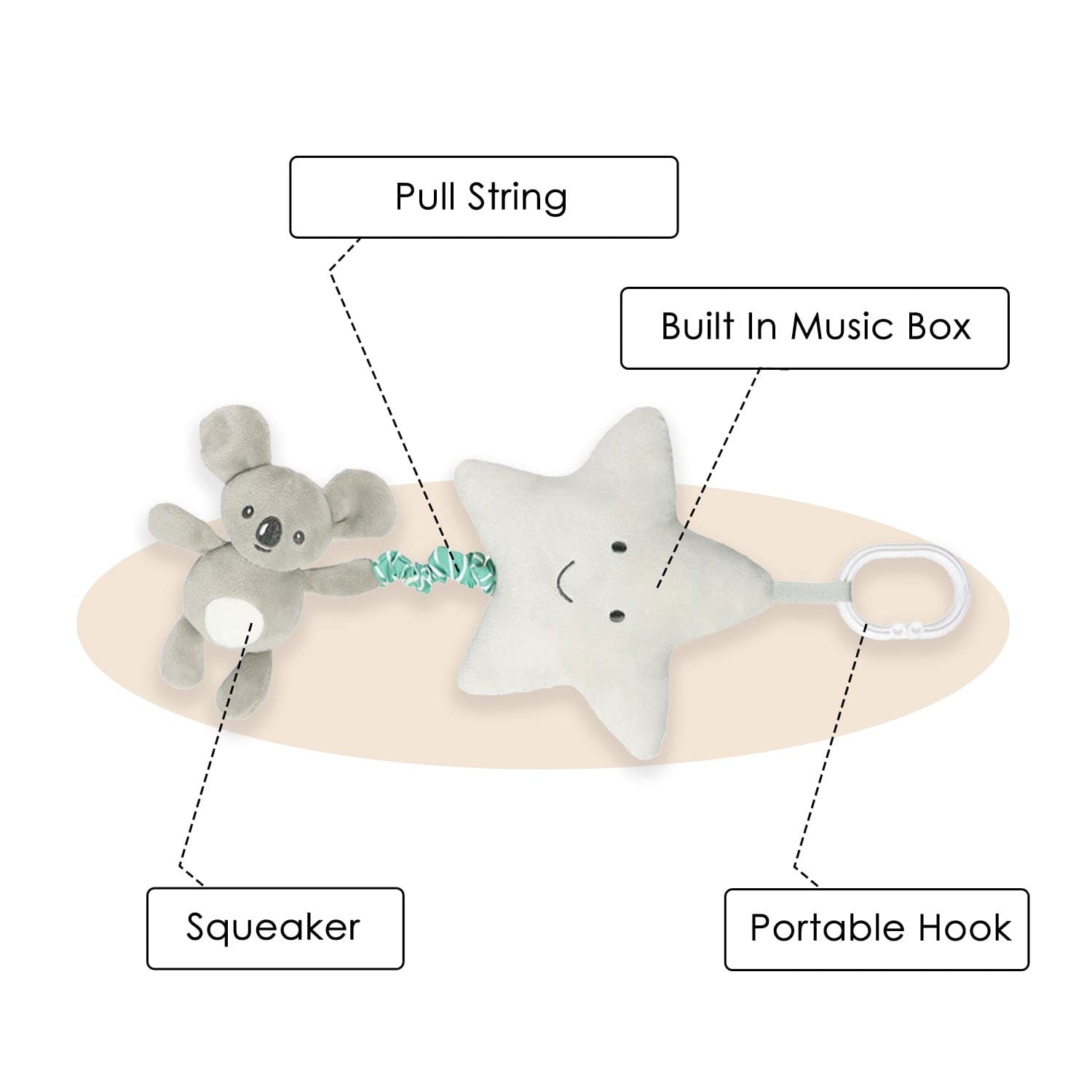 Baby Moo Smiling Star Hanging Musical Pulling Toy - Grey