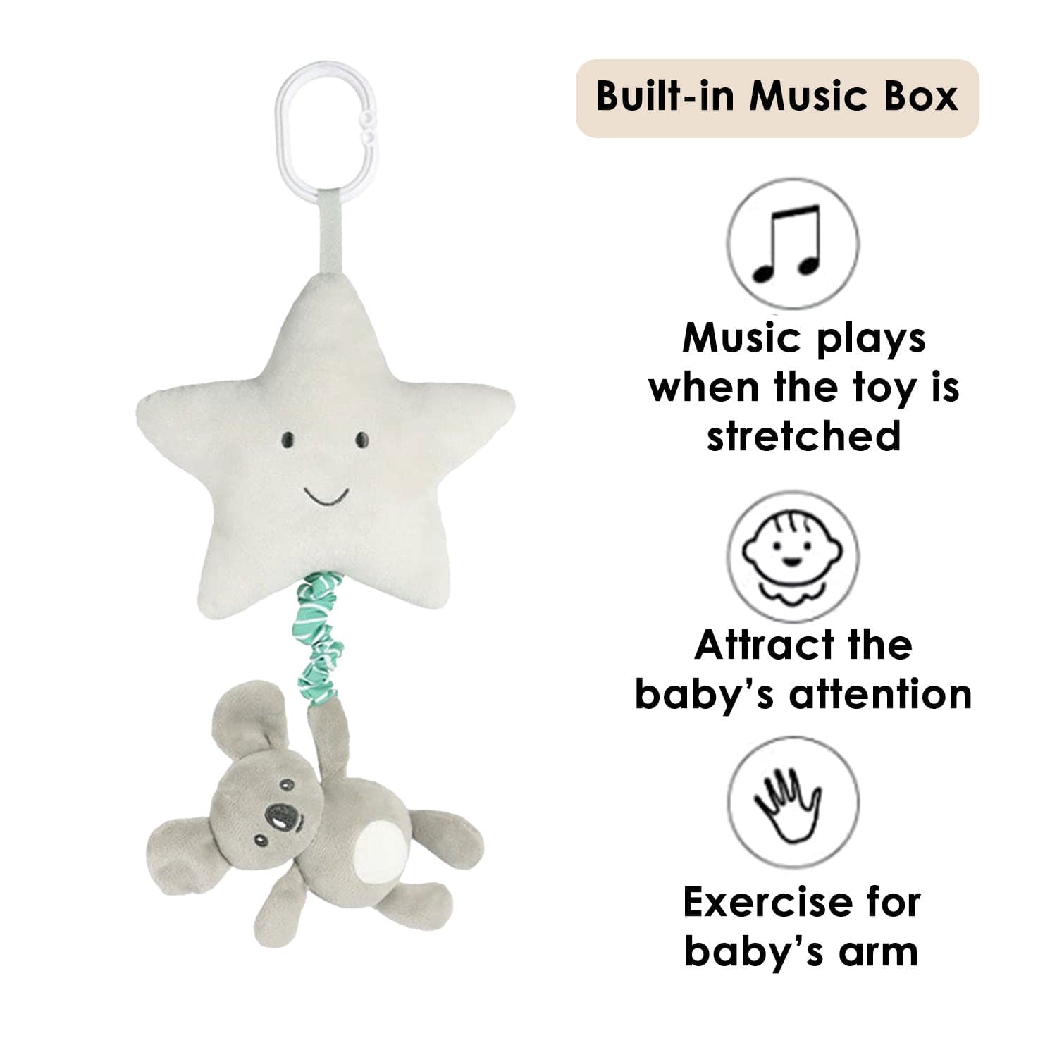 Baby Moo Smiling Star Hanging Musical Pulling Toy - Grey