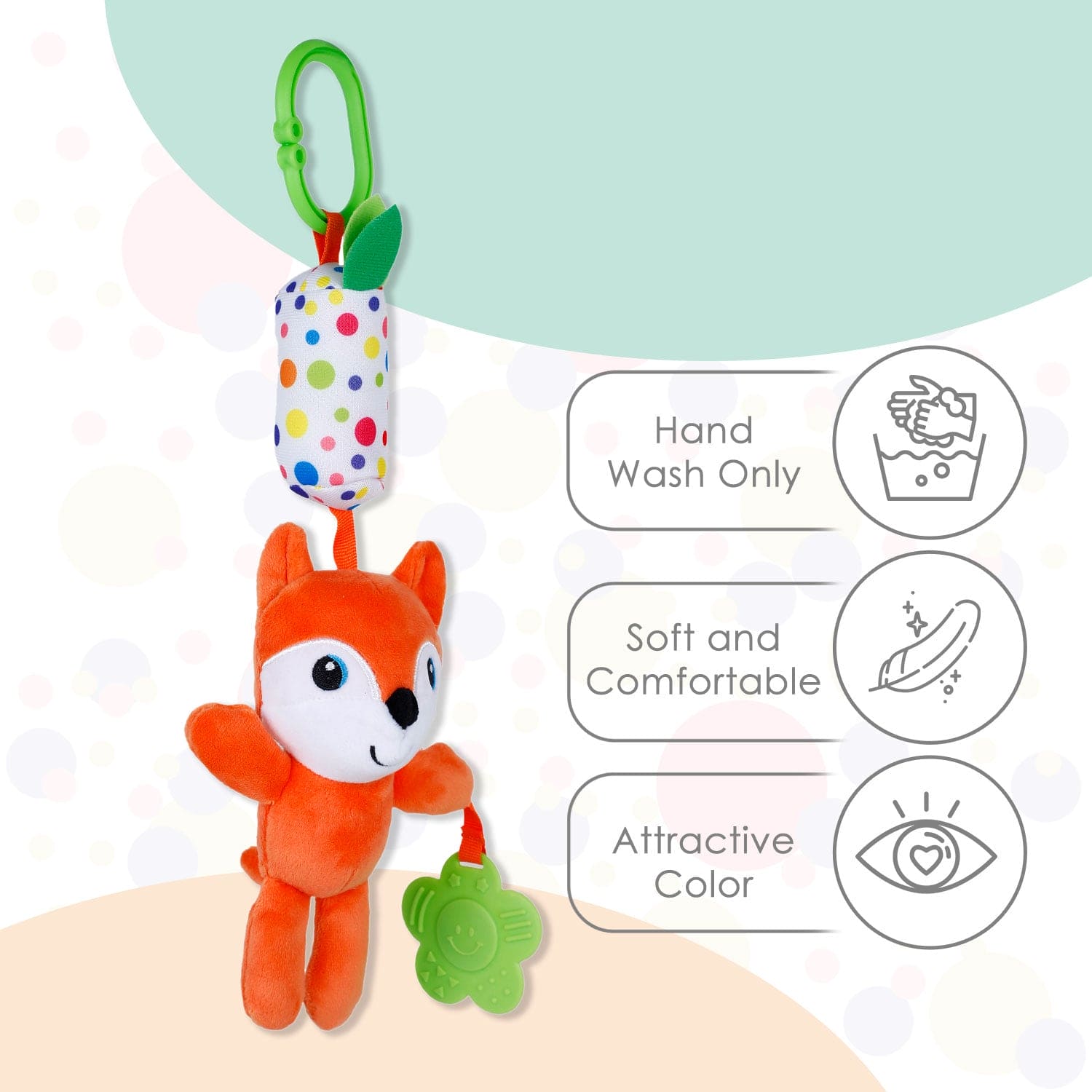 Baby Moo Fox Sensory Wind Chime Hanging Toy With Teether - Orange