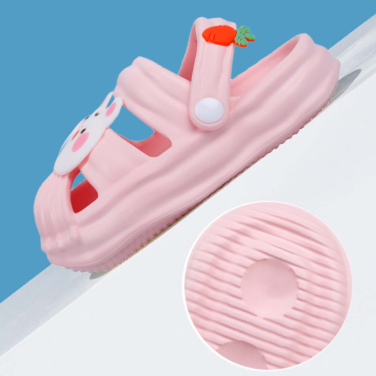 Baby Moo Cute Bunny Applique Waterproof Anti-Skid Sling Back Clogs - Pink - Baby Moo