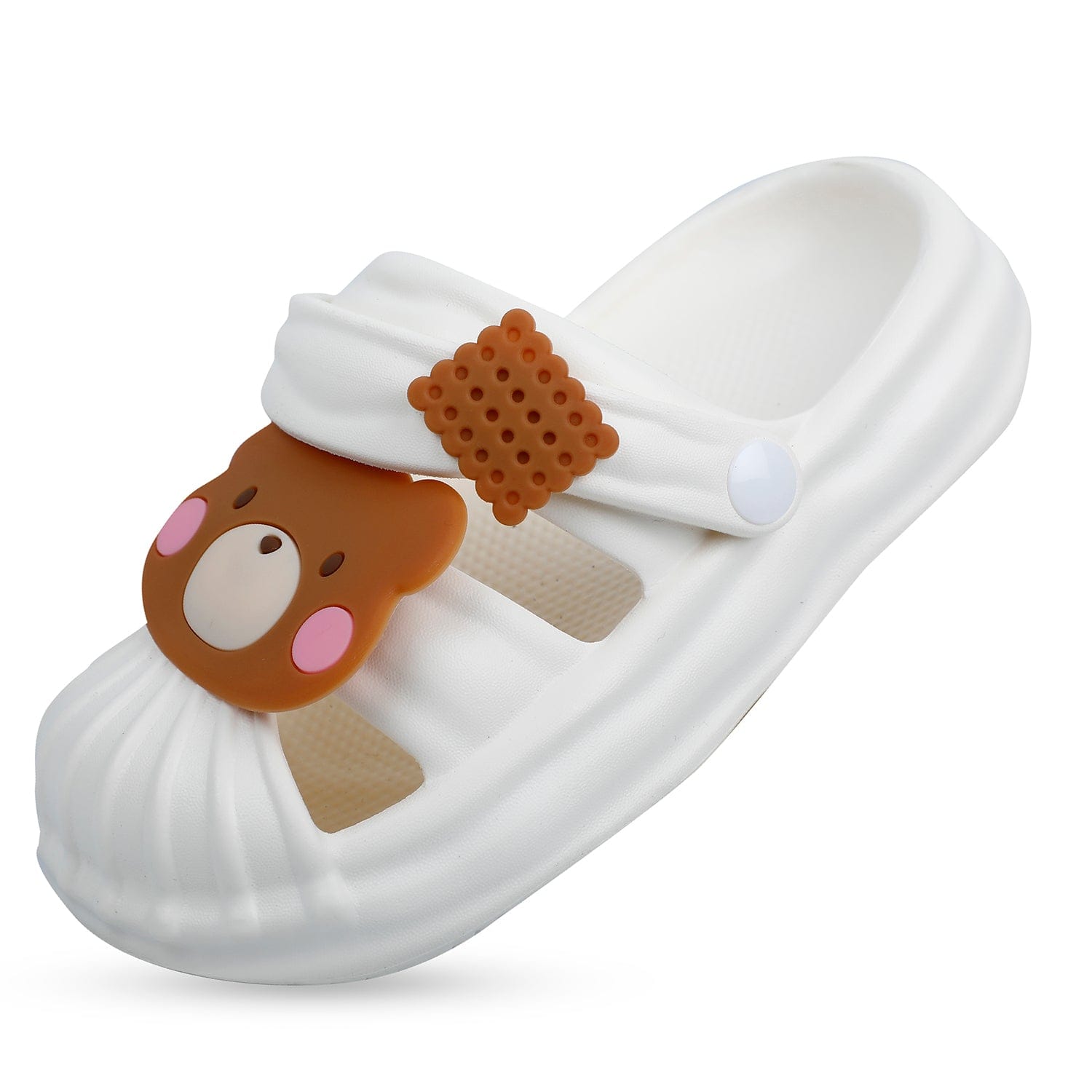 Baby Moo Teddy Bear Applique Waterproof Anti-Skid Sling Back Clogs - White - Baby Moo