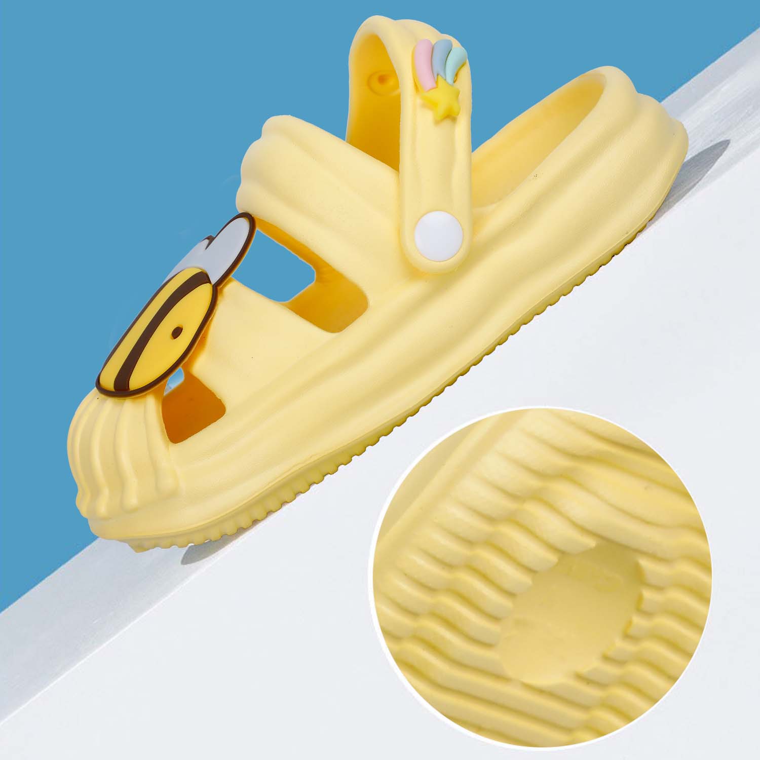 Baby Moo Buzzing Bee Applique Waterproof Anti-Skid Sling Back Clogs - Yellow - Baby Moo