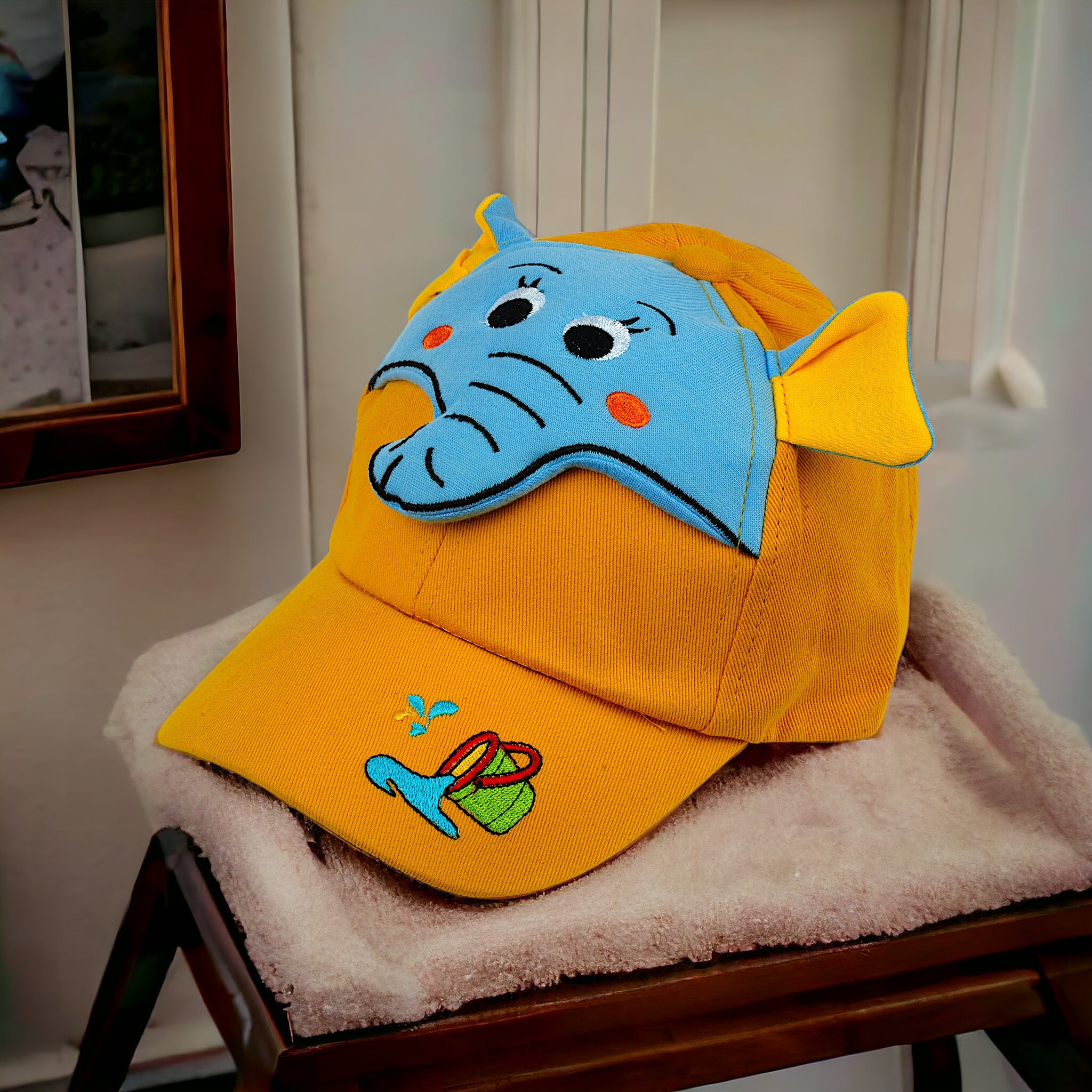 Baby Moo 3D Elephant Cartoon Character Cap - Yellow, Blue
