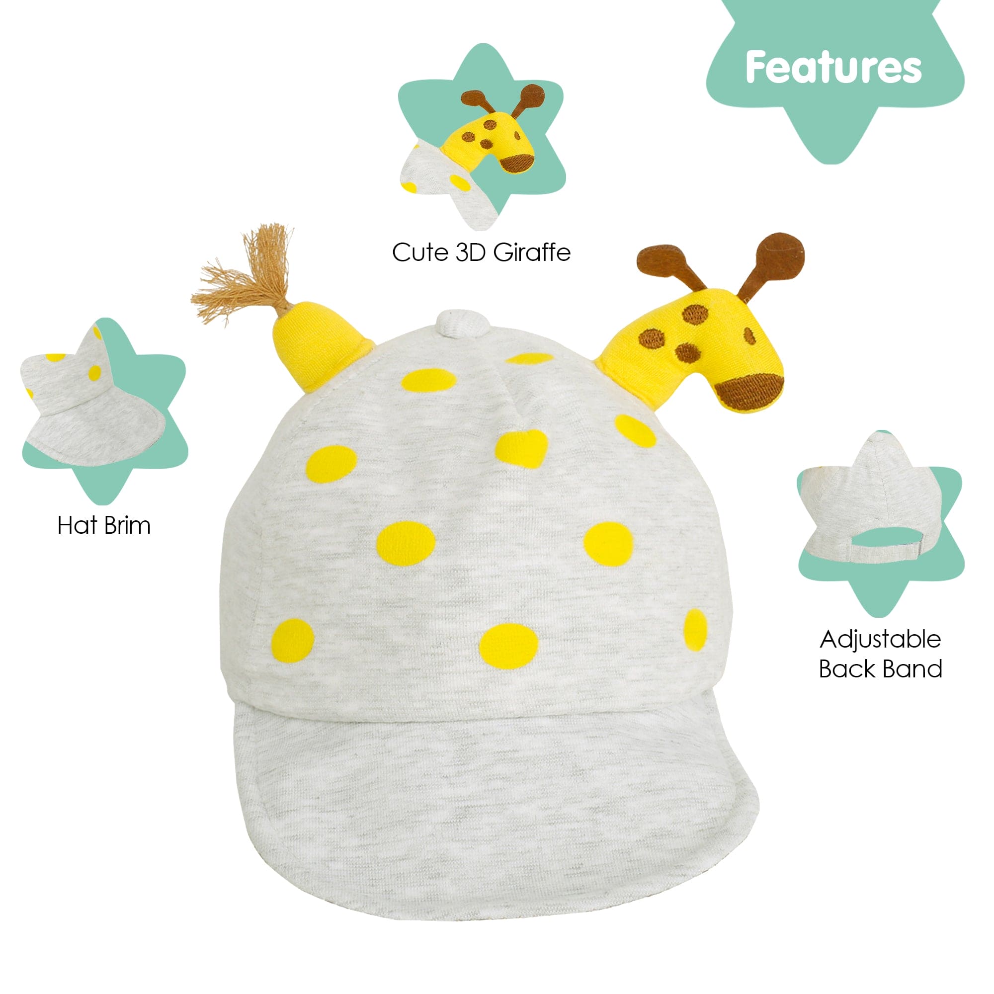 Baby Moo 3D Giraffe Grey Cap