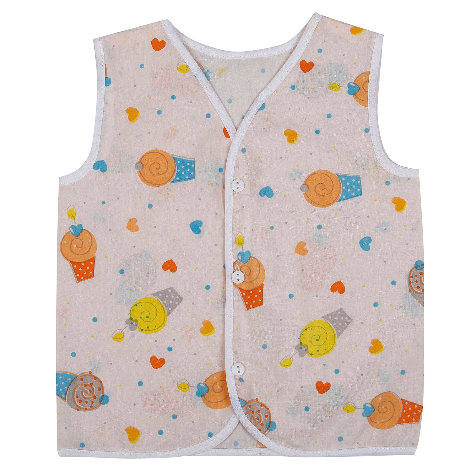 Baby Moo Car And Fruit Print V-Neck Sleeveless Front Opening Button Cotton Jhablas 5 Pcs - Yellow, Multicolour