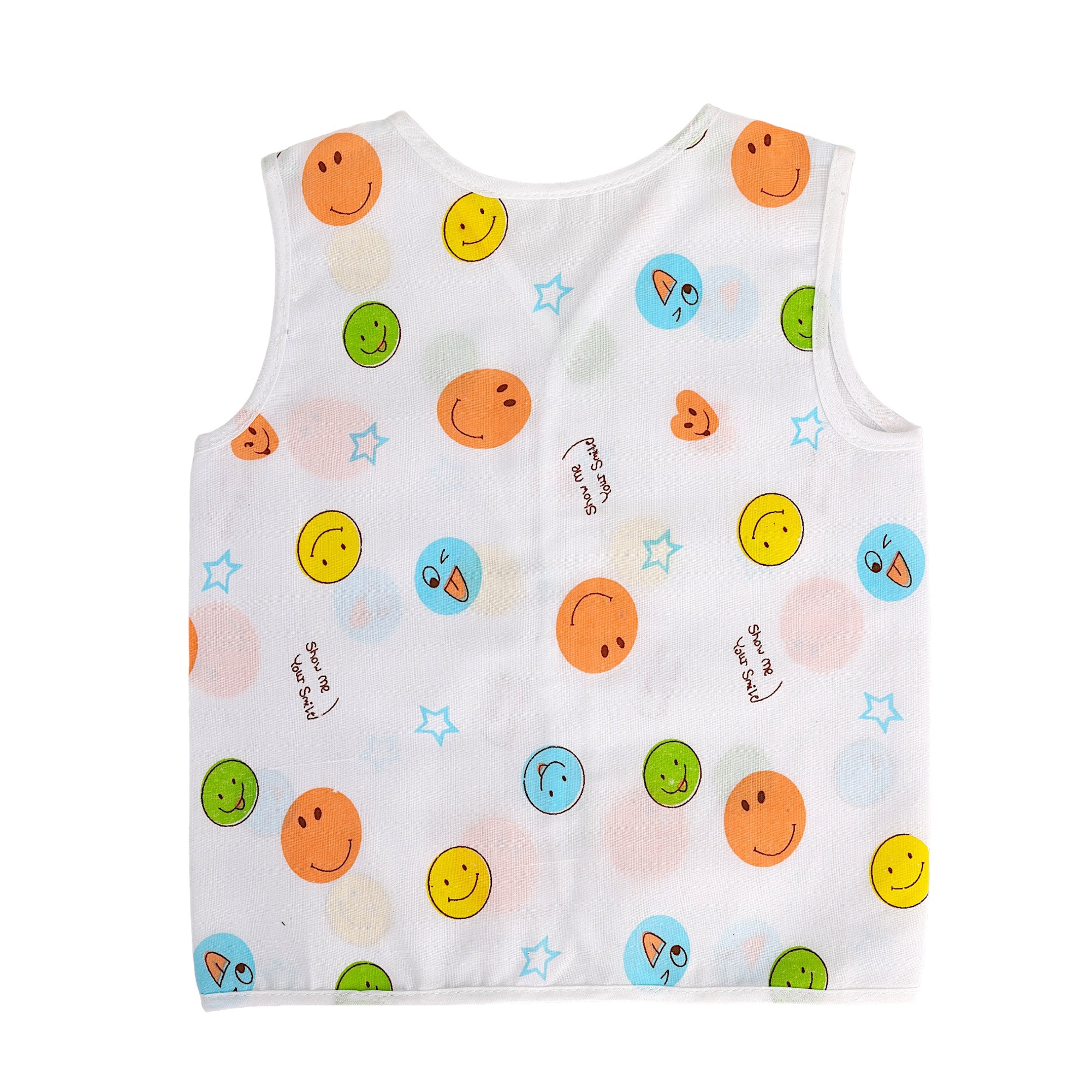 Baby Moo Car And Fruit Print V-Neck Sleeveless Front Opening Button Cotton Jhablas 5 Pcs - Yellow, Multicolour