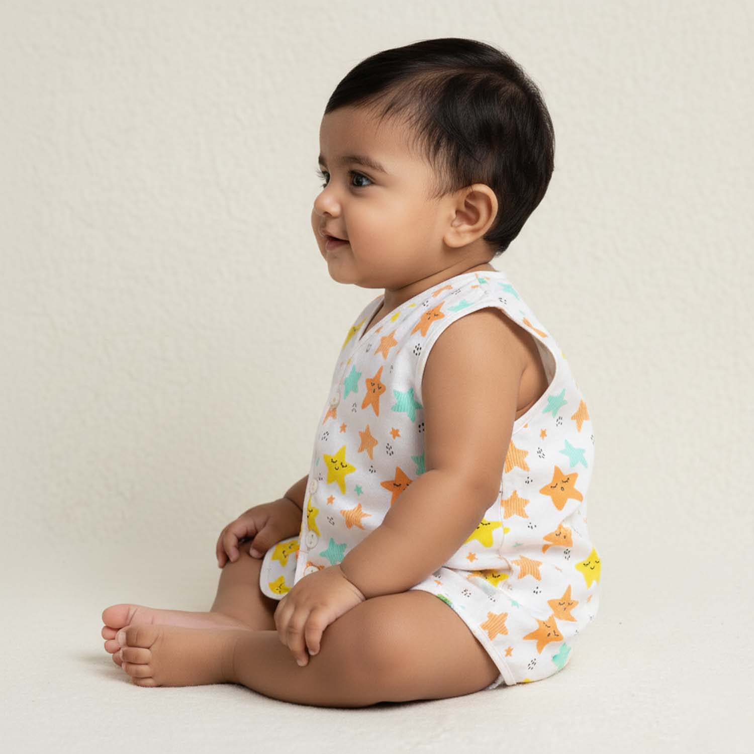 Baby Moo Fruity Fun Prints V-Neck Sleeveless Front Opening Button Cotton Jhablas 5 Pcs - Green, Multicolour