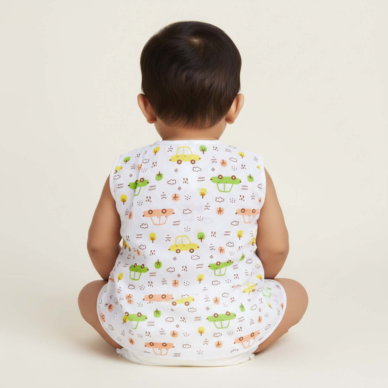 Baby Moo Fruity Fun Prints V-Neck Sleeveless Front Opening Button Cotton Jhablas 5 Pcs - Green, Multicolour