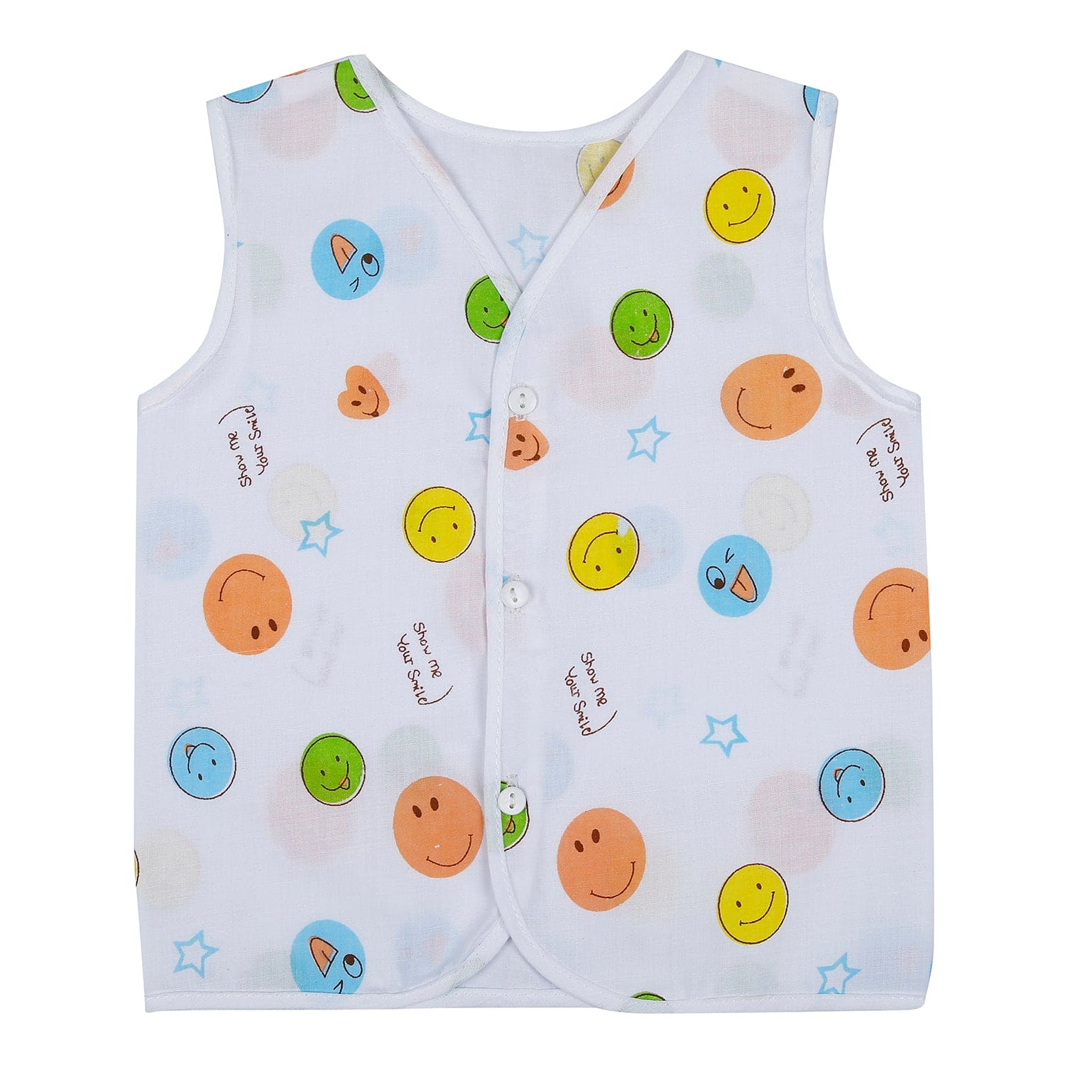 Baby Moo Fruity Fun Prints V-Neck Sleeveless Front Opening Button Cotton Jhablas 5 Pcs - Green, Multicolour