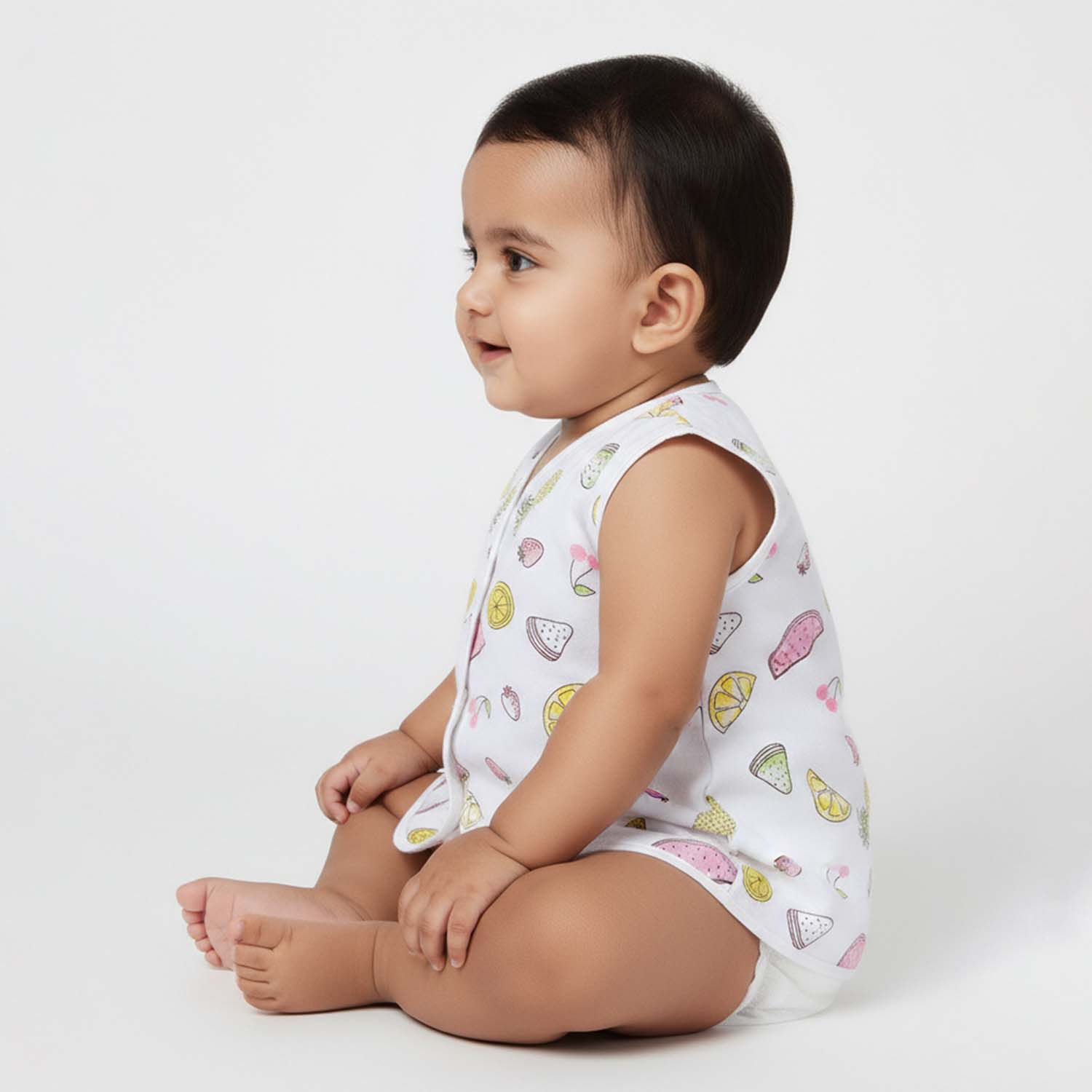 Baby Moo Smiling Stars Printed V-Neck Sleeveless Front Opening Button Cotton Jhablas 5 Pcs - Yellow, Multicolour