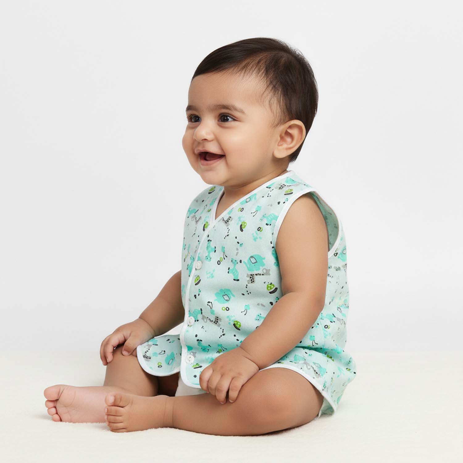 Baby Moo Sugar Rush Multi Print V-Neck Sleeveless Front Opening Button Cotton Jhablas 5 Pcs - Pink, Multicolour