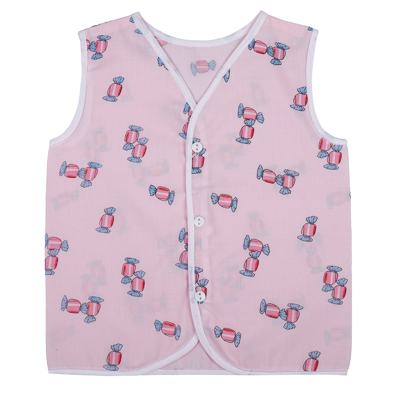 Baby Moo Sugar Rush Multi Print V-Neck Sleeveless Front Opening Button Cotton Jhablas 5 Pcs - Pink, Multicolour