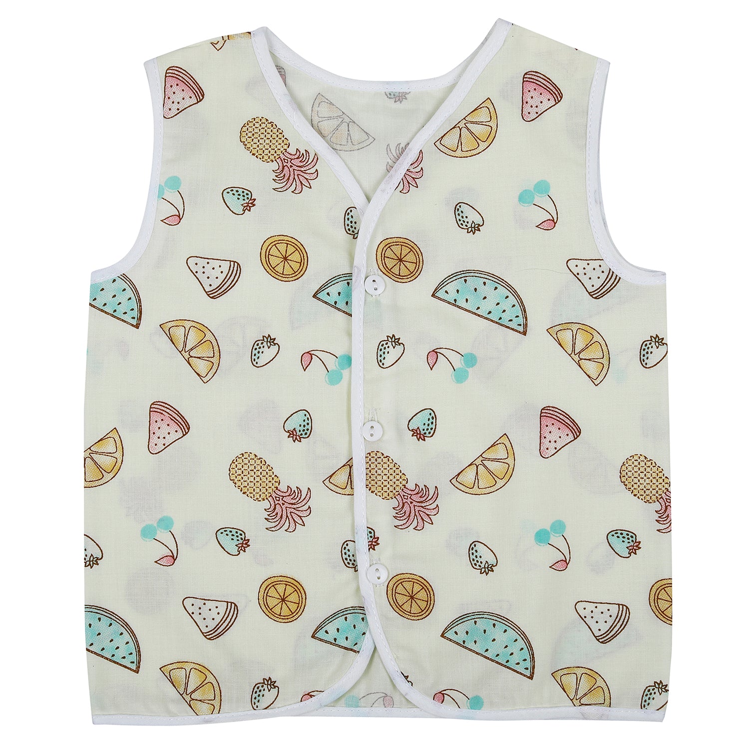 Baby Moo Sugar Rush Multi Print V-Neck Sleeveless Front Opening Button Cotton Jhablas 5 Pcs - Pink, Multicolour