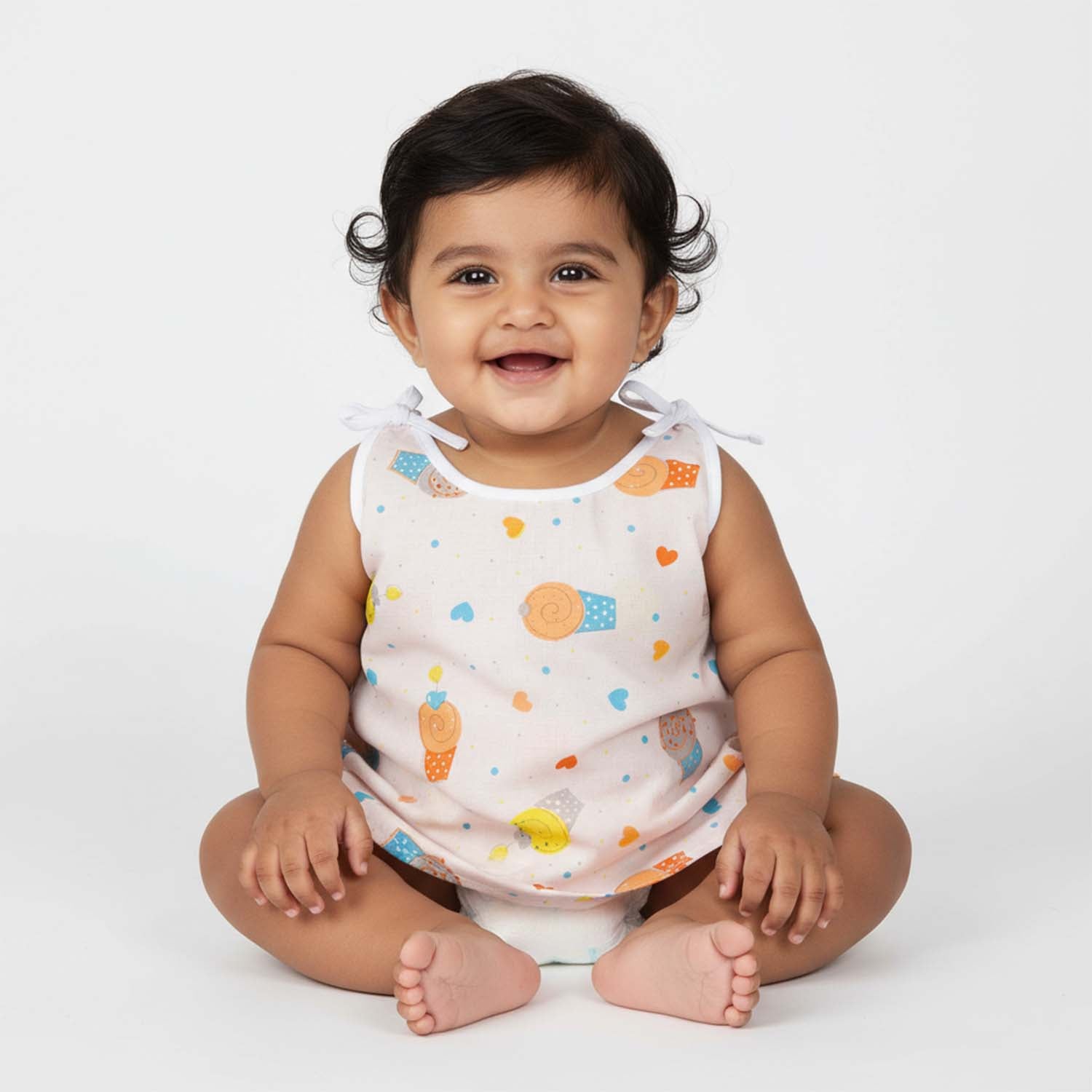 Baby Moo Car And Nature Theme Round Neck Sleeveless Tie Knot Cotton Jhablas 5 Pcs - Yellow, Multicolour