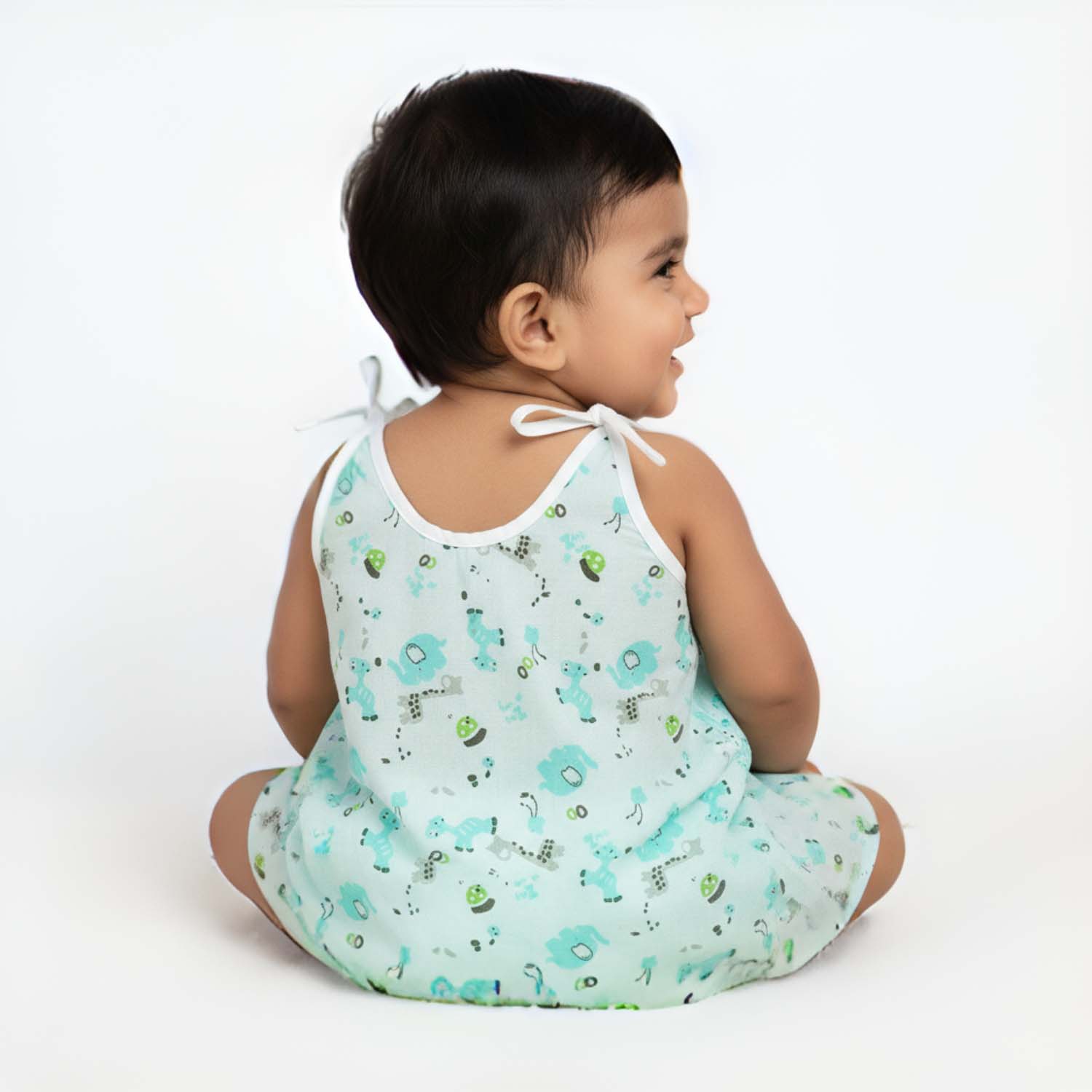 Baby Moo Car And Nature Theme Round Neck Sleeveless Tie Knot Cotton Jhablas 5 Pcs - Yellow, Multicolour