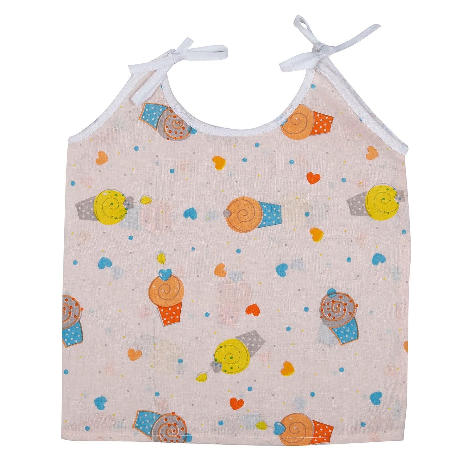 Baby Moo Car And Nature Theme Round Neck Sleeveless Tie Knot Cotton Jhablas 5 Pcs - Yellow, Multicolour