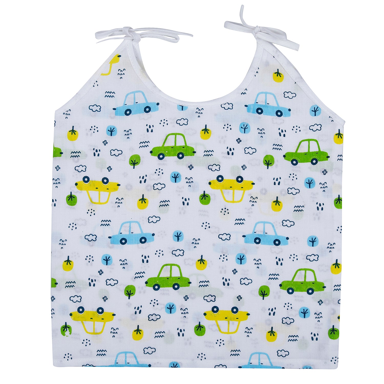 Baby Moo Car And Nature Theme Round Neck Sleeveless Tie Knot Cotton Jhablas 5 Pcs - Yellow, Multicolour