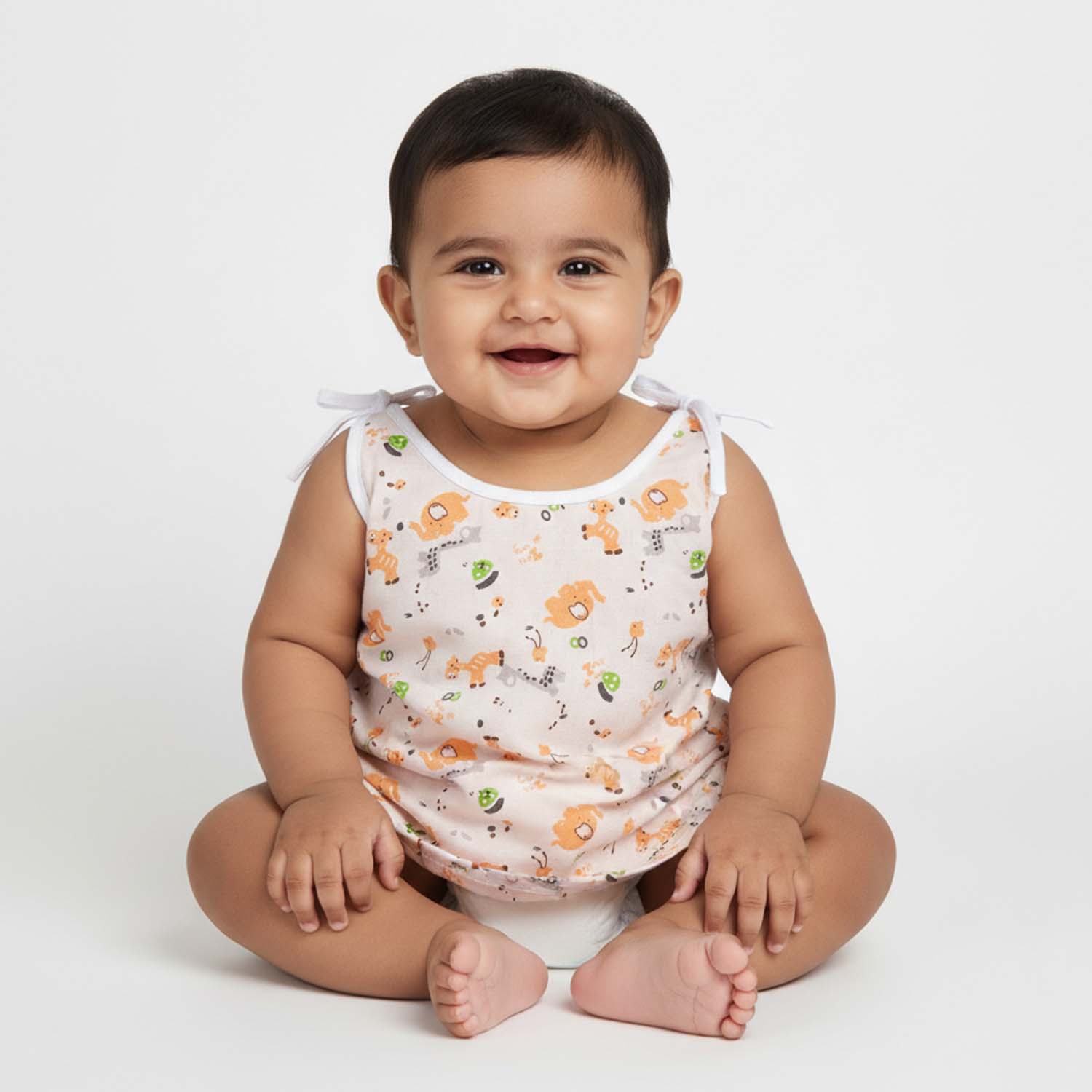 Baby Moo Candy Crush Round Neck Sleeveless Tie Knot Cotton Jhablas 5 Pcs - Pink, Multicolour