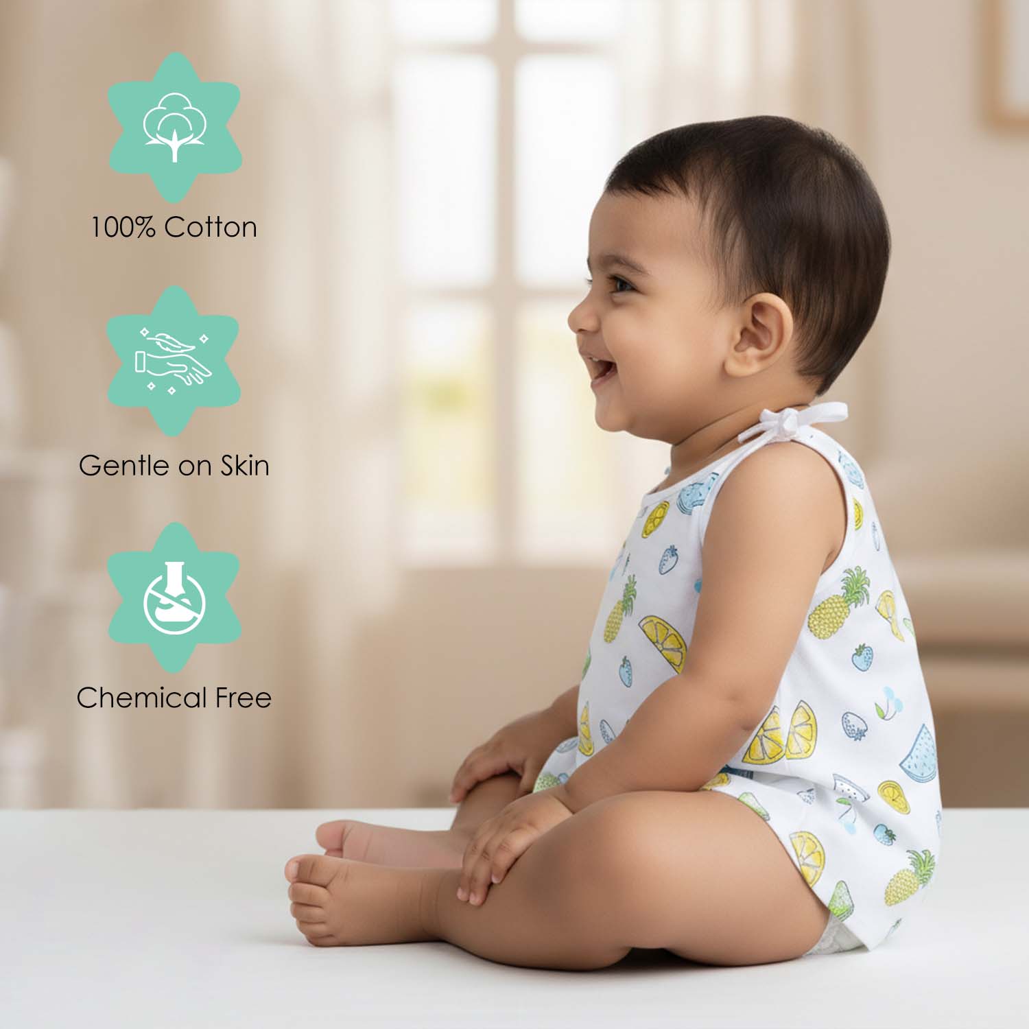 Baby Moo Cars And Stars Round Neck Sleeveless Tie Knot Cotton Jhablas 5 Pcs - Green, Multicolour