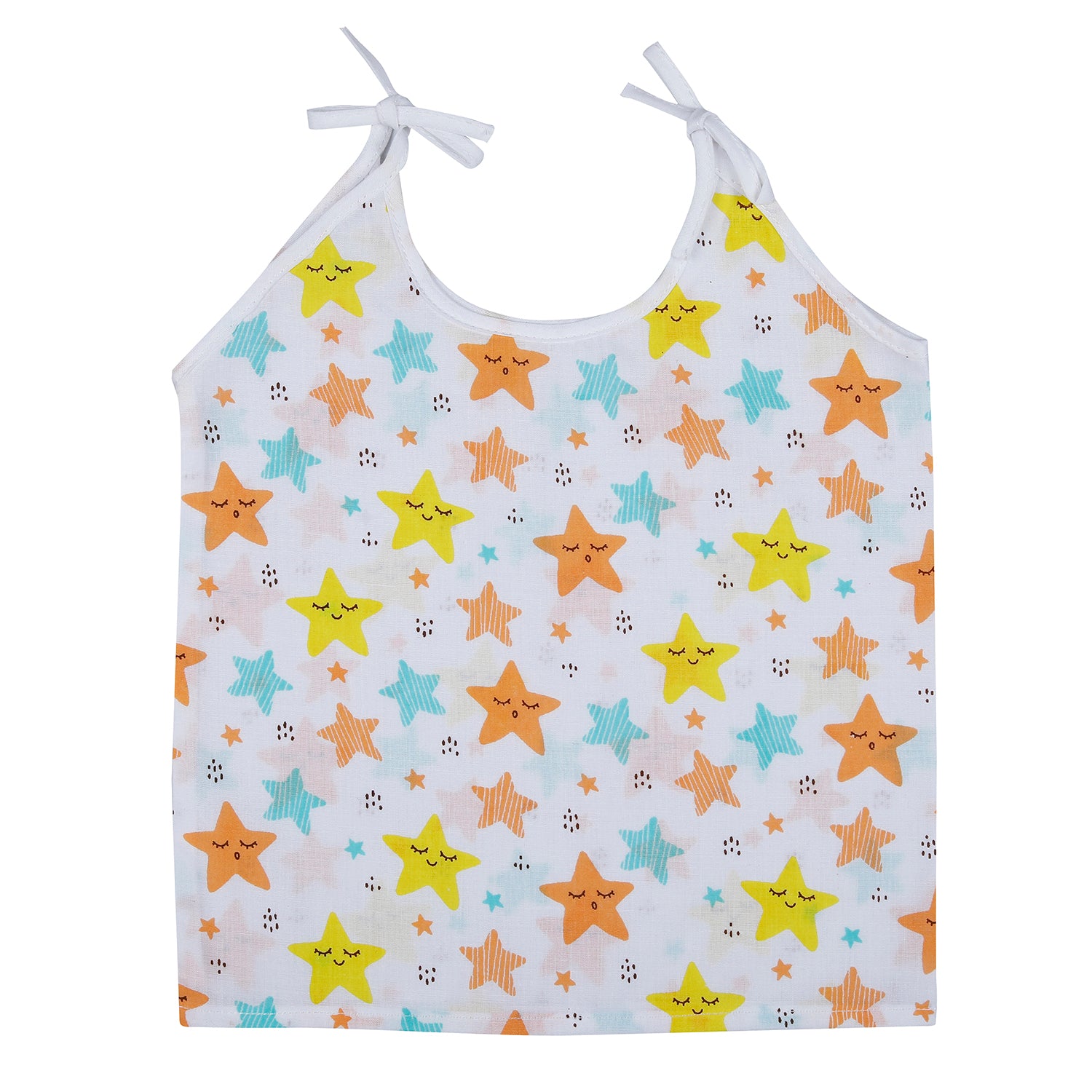 Baby Moo Cars And Stars Round Neck Sleeveless Tie Knot Cotton Jhablas 5 Pcs - Green, Multicolour