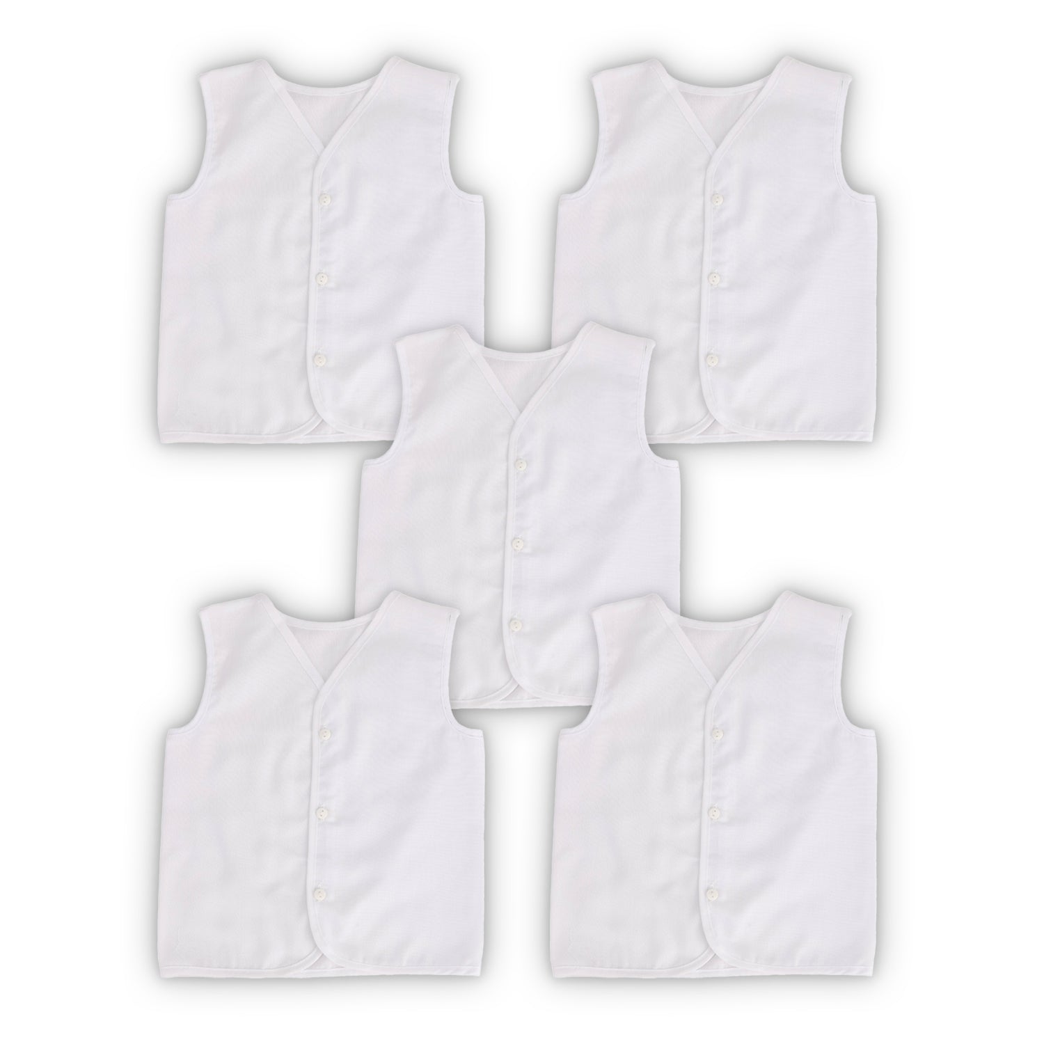 Baby Moo Solid V-Neck Sleeveless Front Opening Button Cotton Jhablas 5 Pcs - White