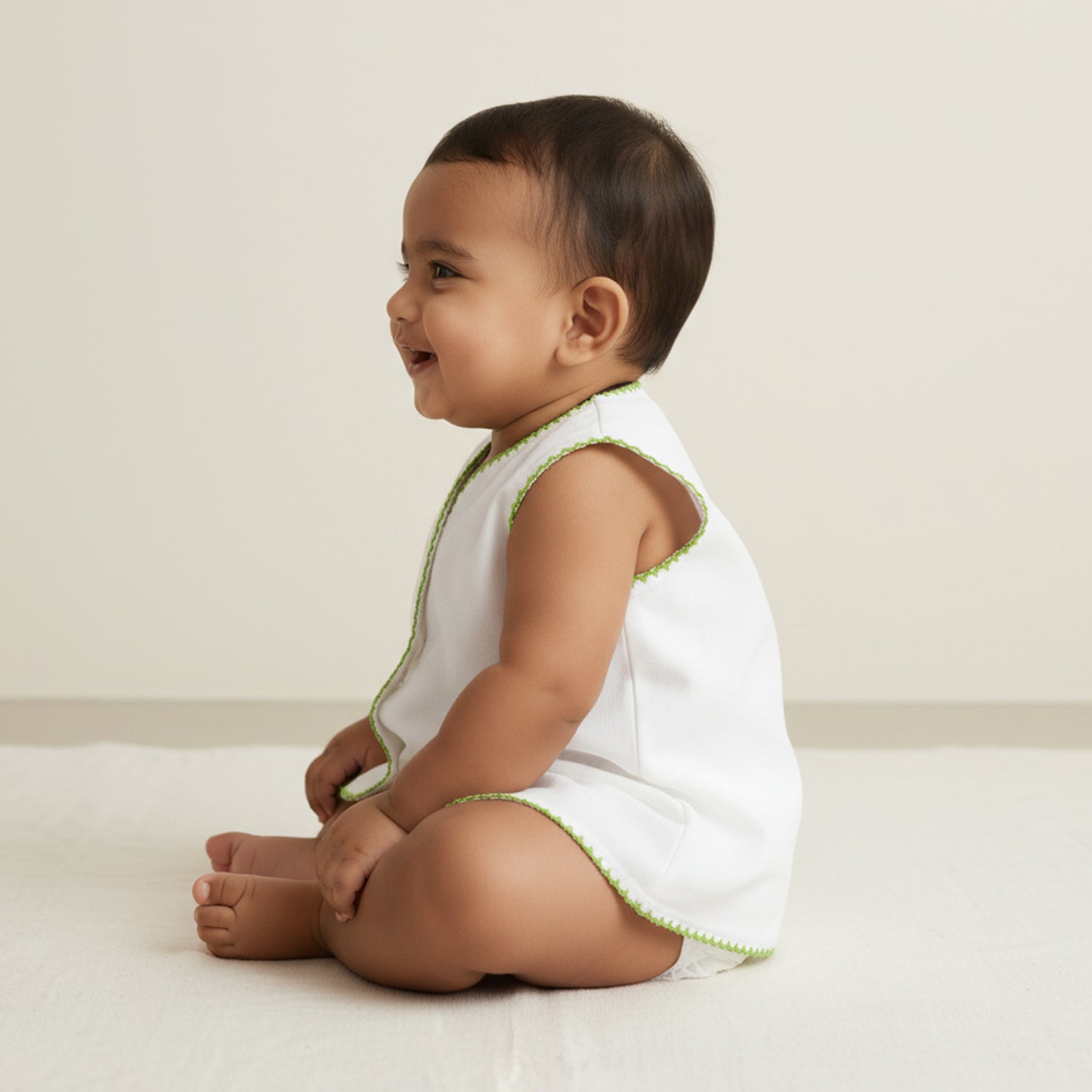 Baby Moo Animal Embroidery V-Neck Sleeveless Front Opening Button Cotton Jhablas 5 Pcs - Multicolour, White