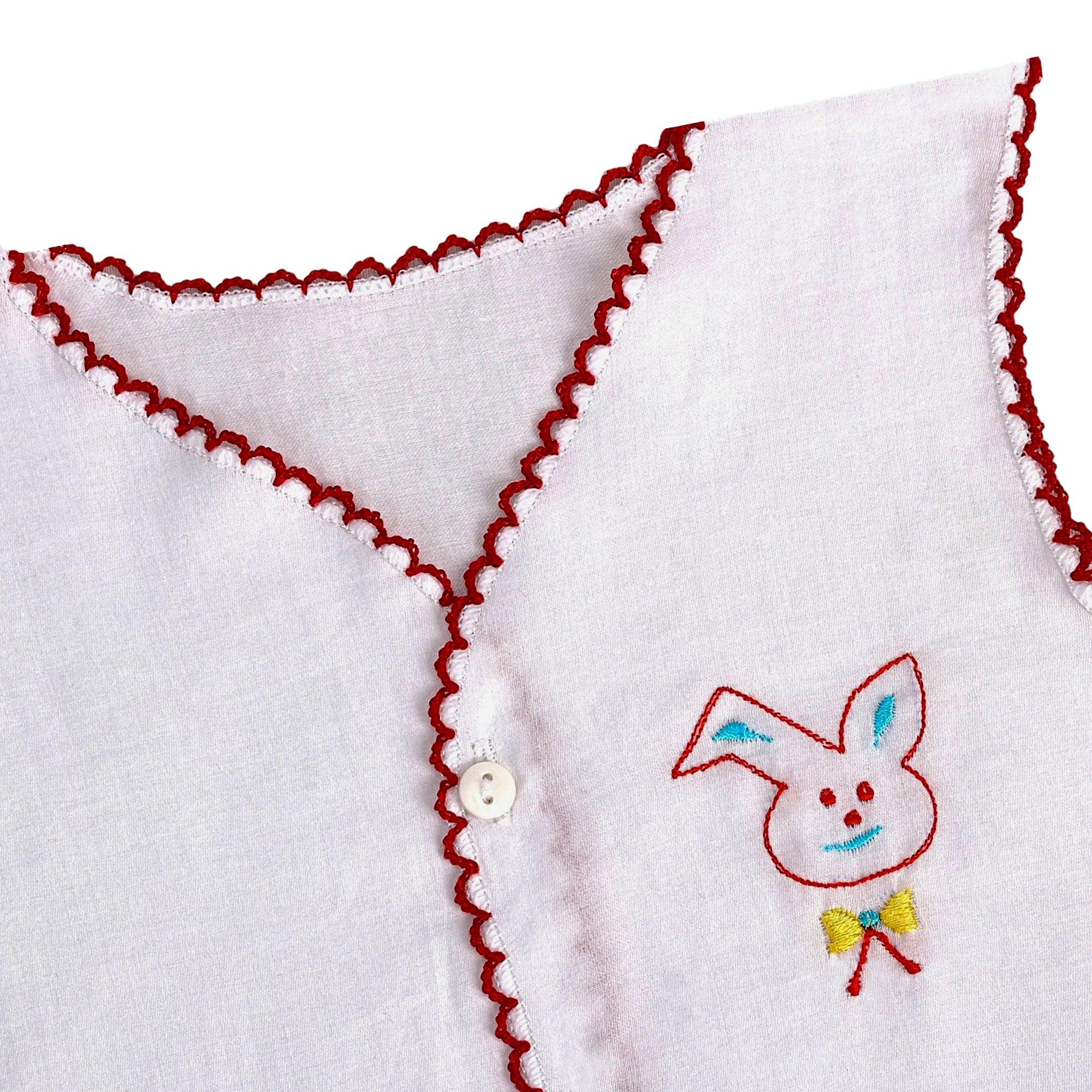 Baby Moo Animal Embroidery V-Neck Sleeveless Front Opening Button Cotton Jhablas 5 Pcs - Multicolour, White