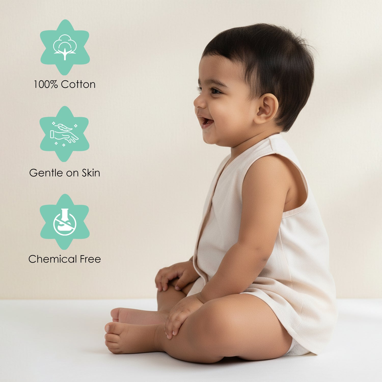 Baby Moo Solid V-Neck Sleeveless Front Opening Button Cotton Jhablas 5 Pcs - Blue, Multicolour