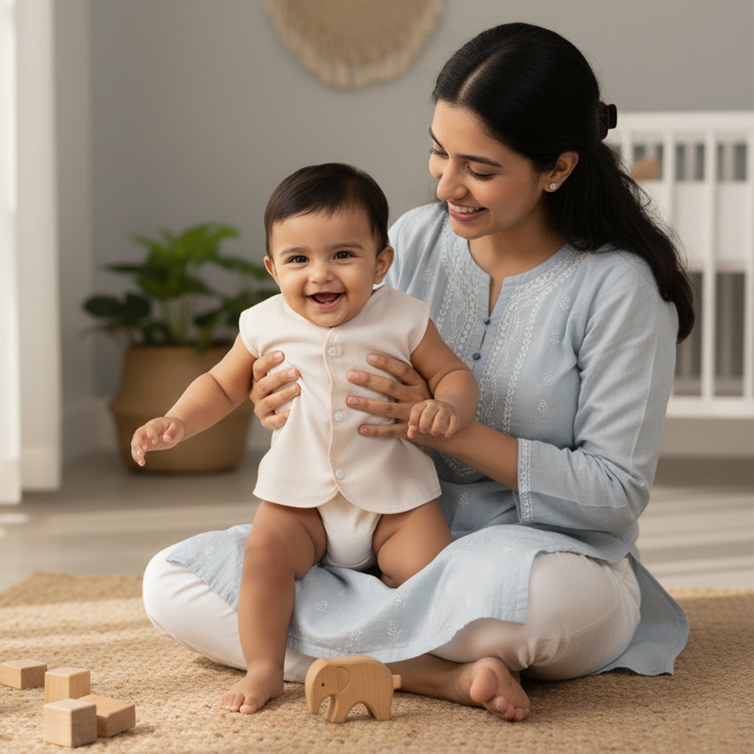 Baby Moo Solid V-Neck Sleeveless Front Opening Button Cotton Jhablas 5 Pcs - Blue, Multicolour