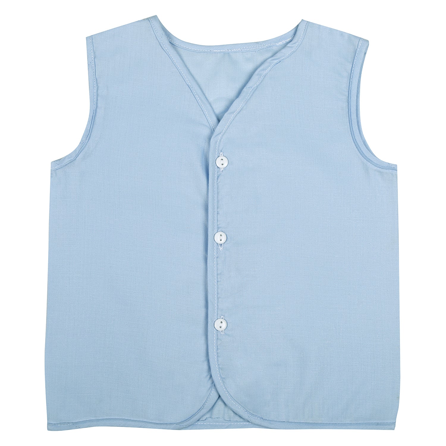 Baby Moo Solid V-Neck Sleeveless Front Opening Button Cotton Jhablas 5 Pcs - Blue, Multicolour