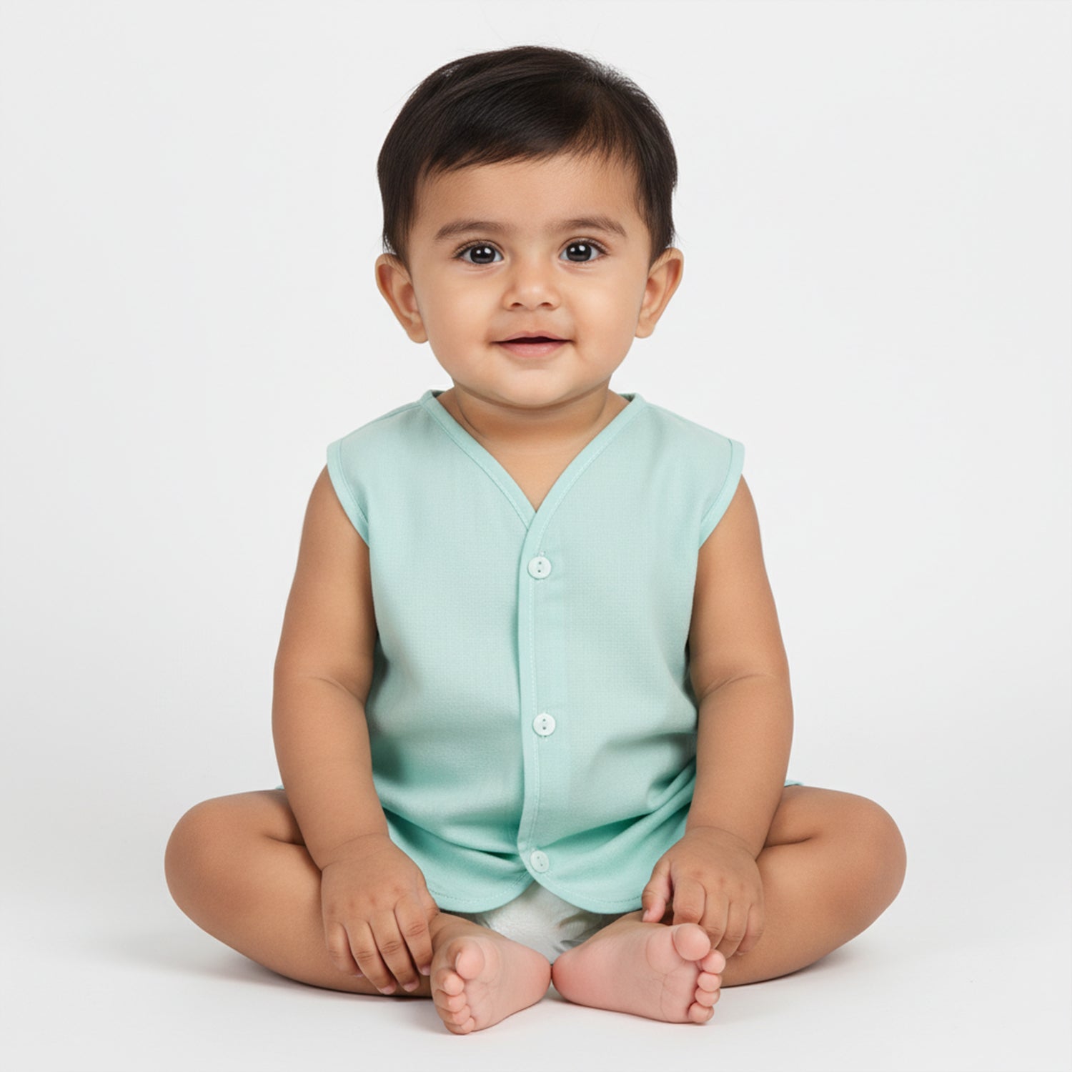 Baby Moo Solid V-Neck Sleeveless Front Opening Button Cotton Jhablas 5 Pcs - Pink, Multicolour