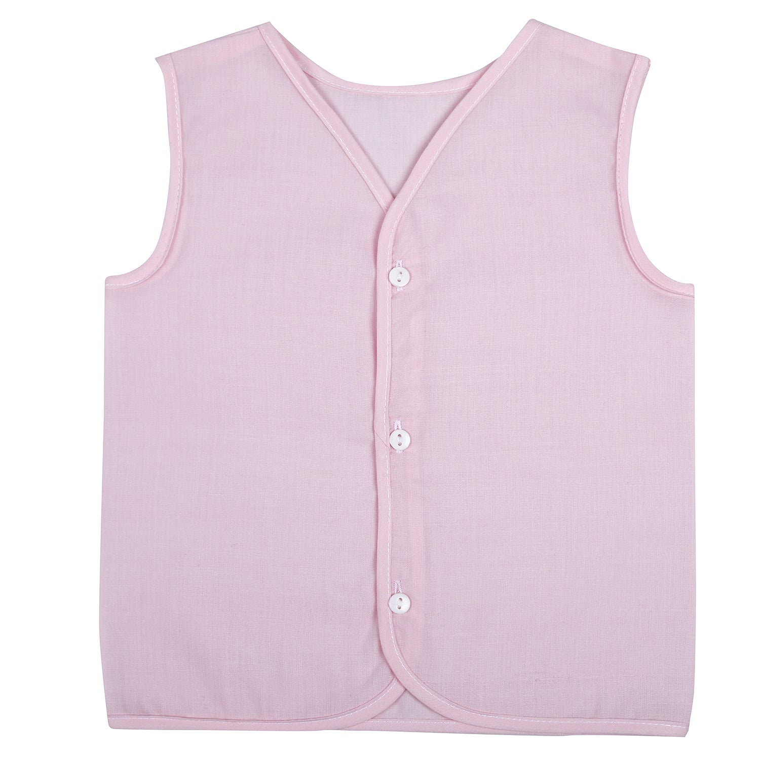 Baby Moo Solid V-Neck Sleeveless Front Opening Button Cotton Jhablas 5 Pcs - Pink, Multicolour
