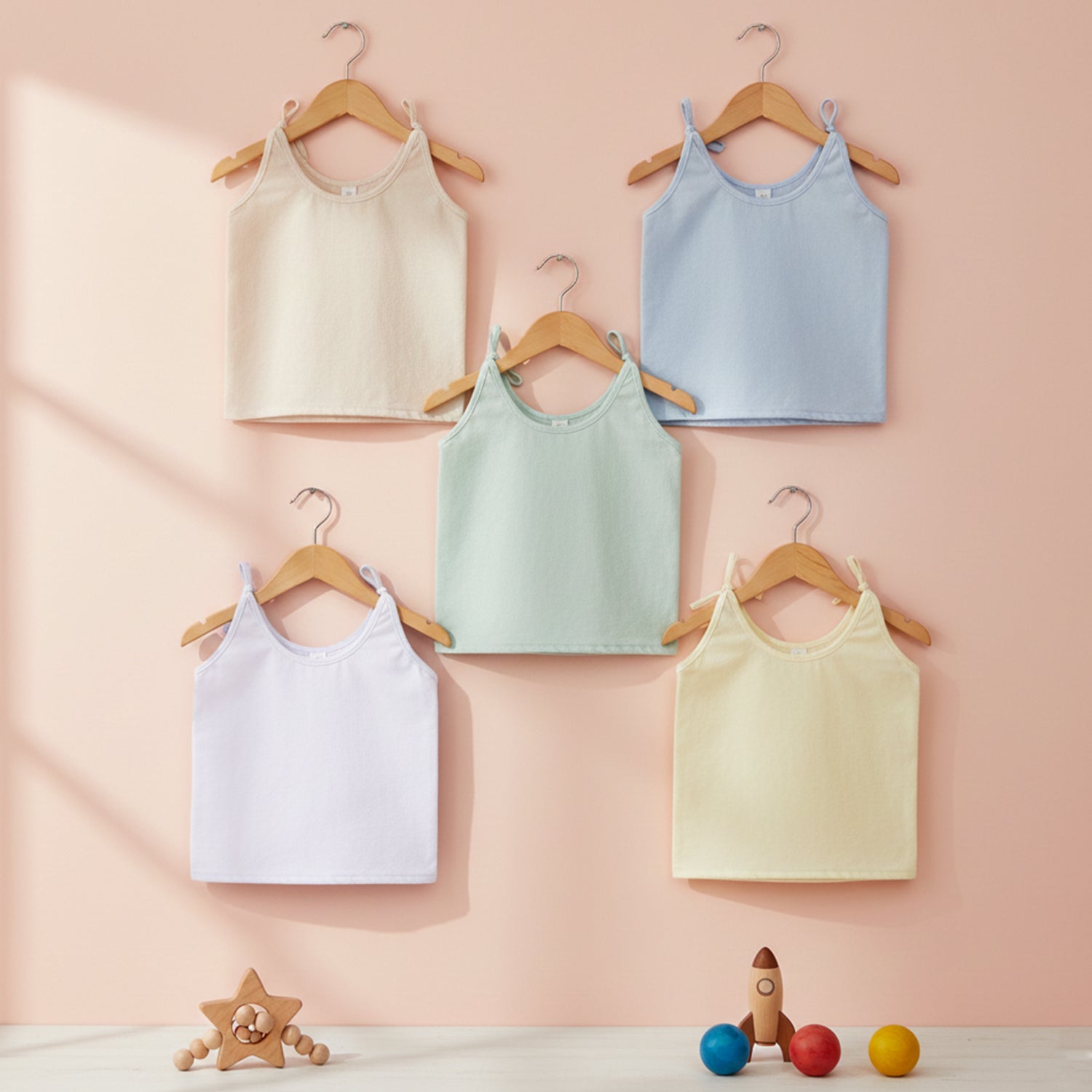 Baby Moo Solid Round Neck Sleeveless Tie Knot Cotton Jhablas 5 Pcs - Blue, Multicolour