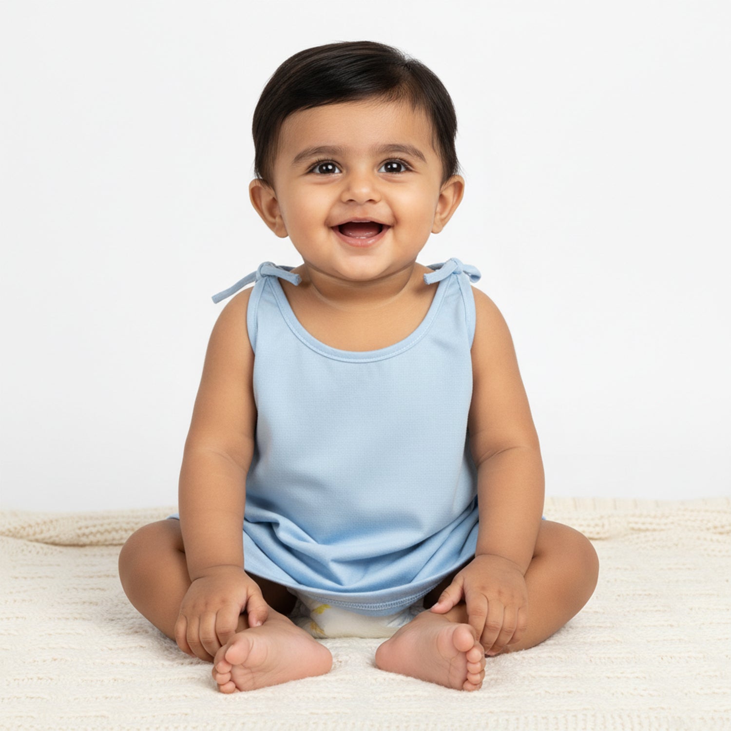 Baby Moo Solid Round Neck Sleeveless Tie Knot Cotton Jhablas 5 Pcs - Blue, Multicolour