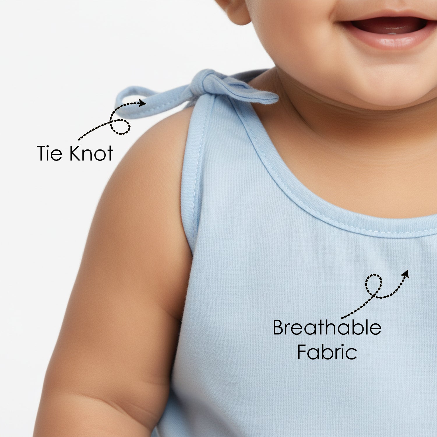 Baby Moo Solid Round Neck Sleeveless Tie Knot Cotton Jhablas 5 Pcs - Blue, Multicolour