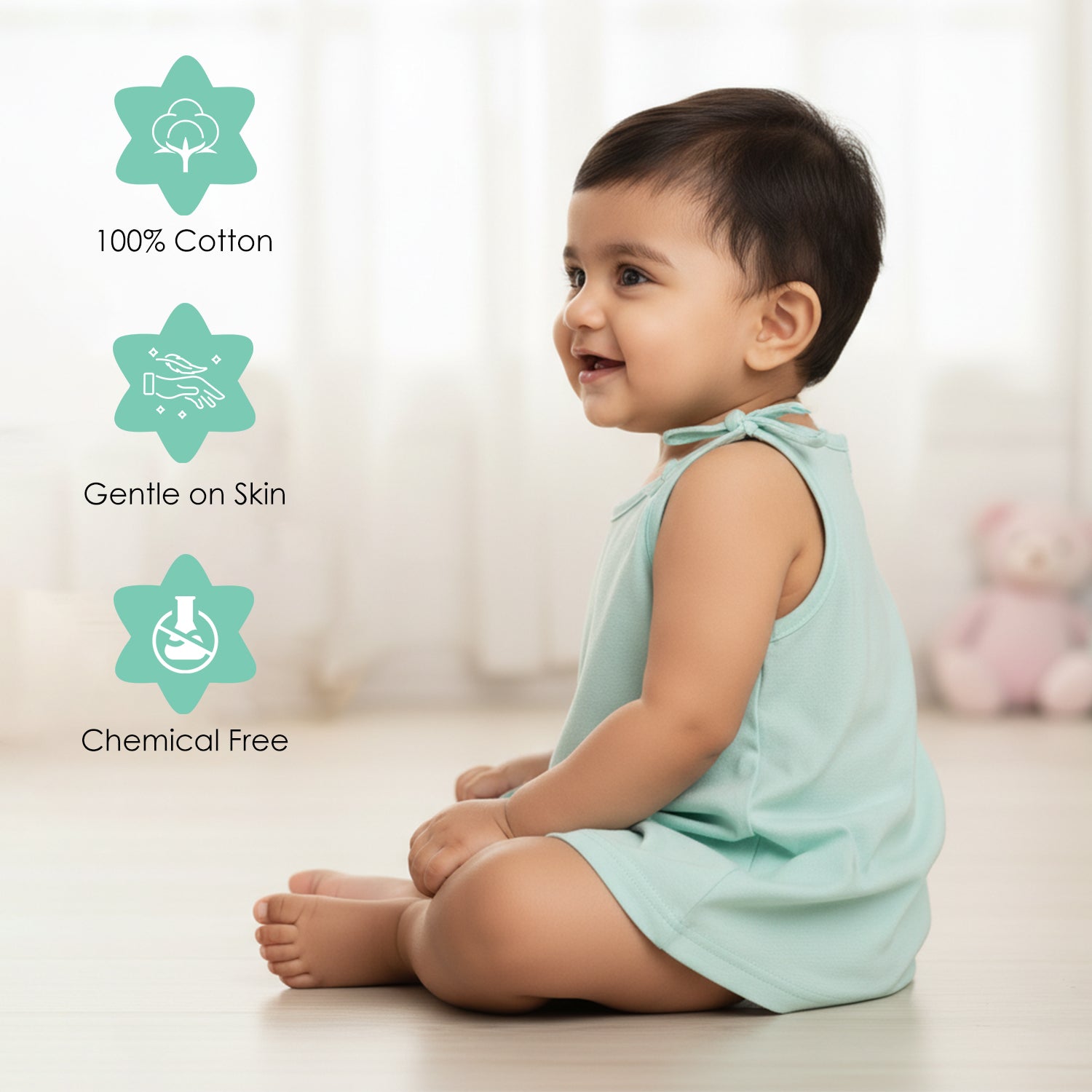 Baby Moo Solid Round Neck Sleeveless Tie Knot Cotton Jhablas 5 Pcs - Blue, Multicolour