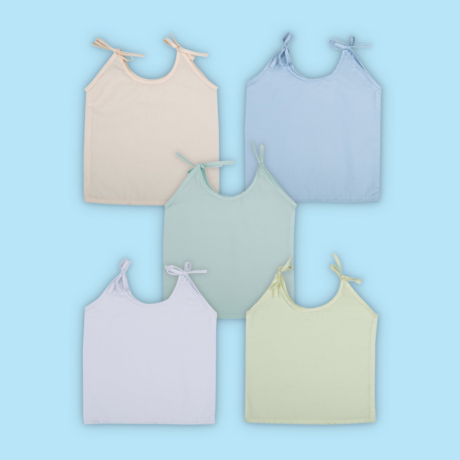 Baby Moo Solid Round Neck Sleeveless Tie Knot Cotton Jhablas 5 Pcs - Blue, Multicolour